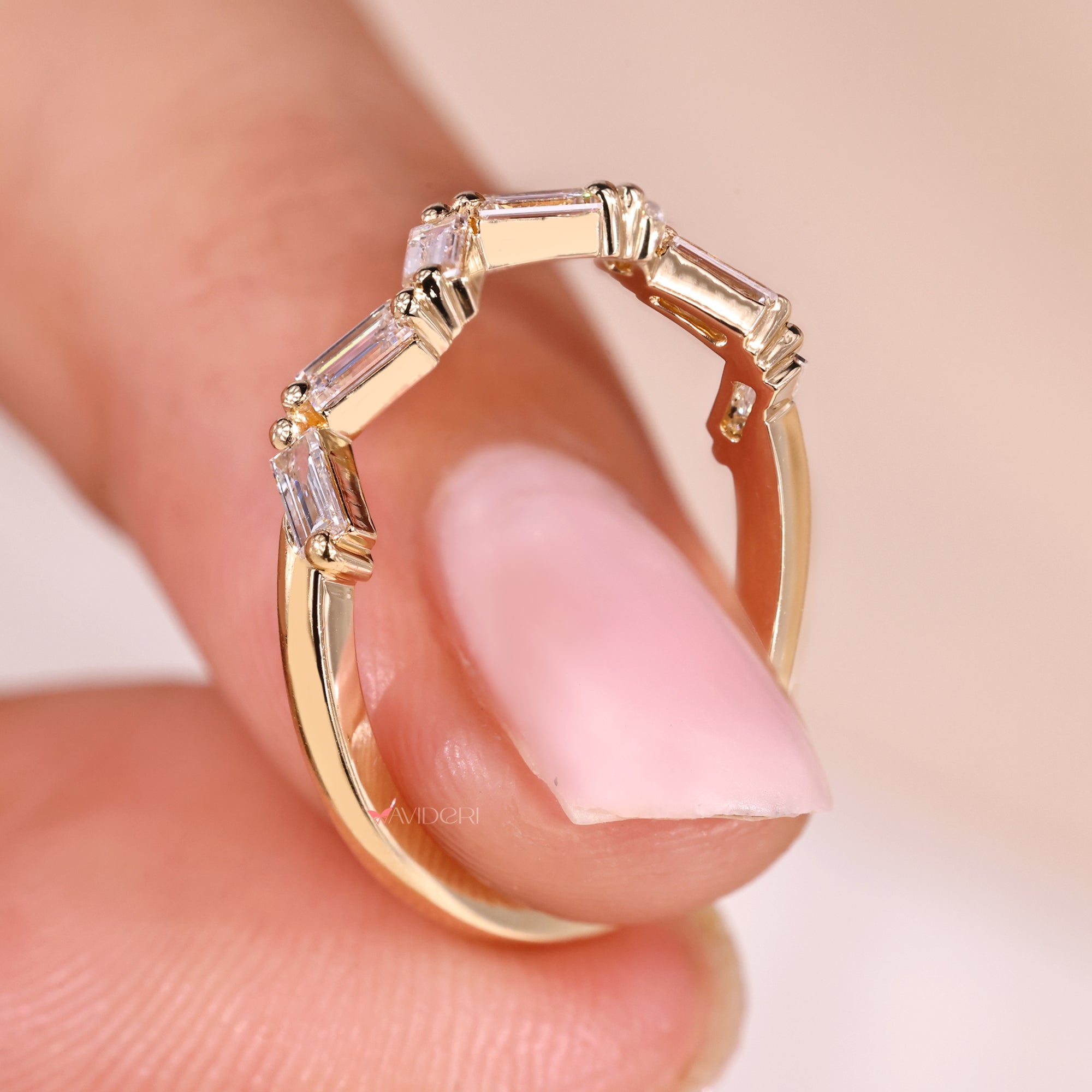 Yellow gold band with diamond wedding band.