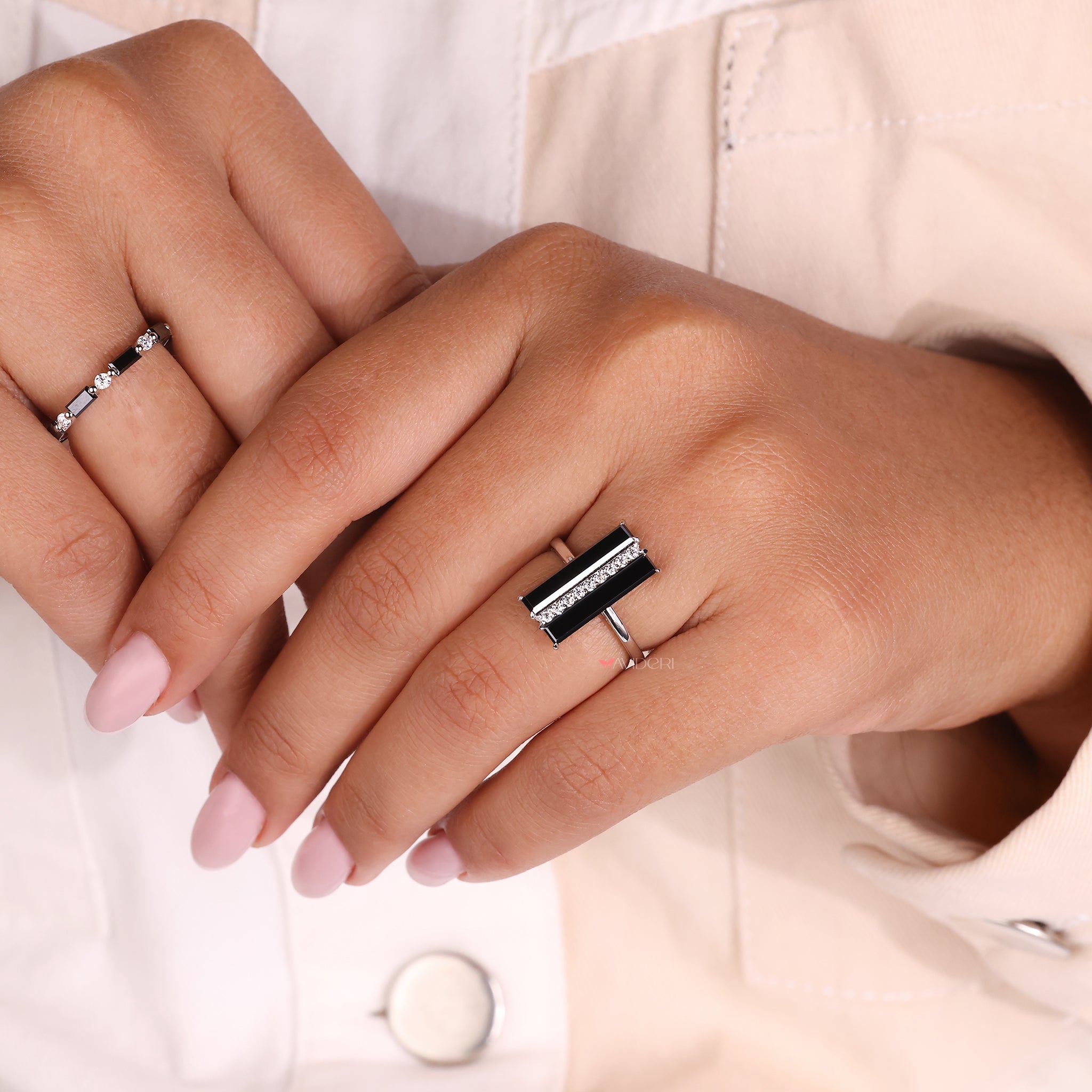 Handmade ring, solitaire engagement ring, black moissanite ring.