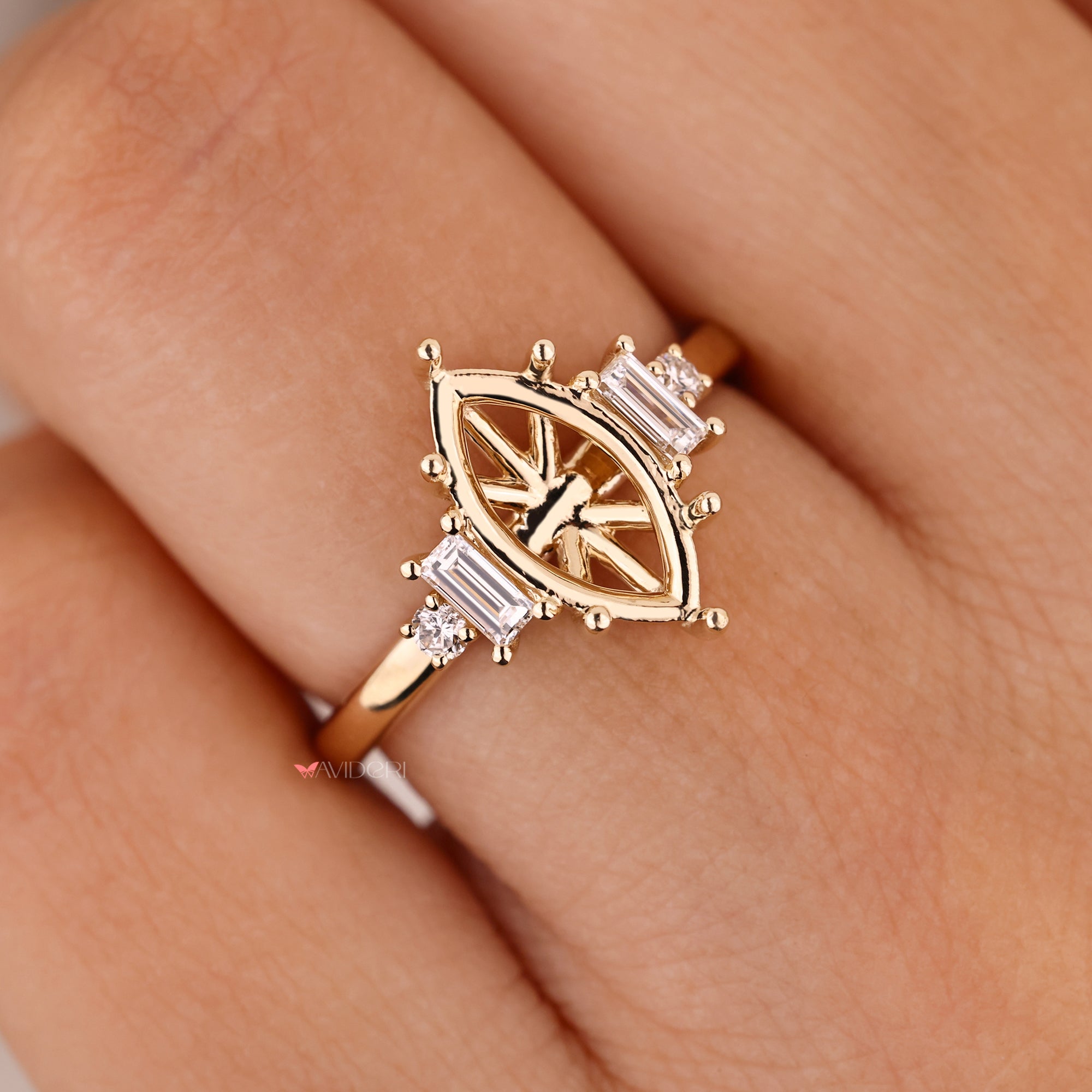 Semi mount ring with handmade jewelry craftsmanship.
