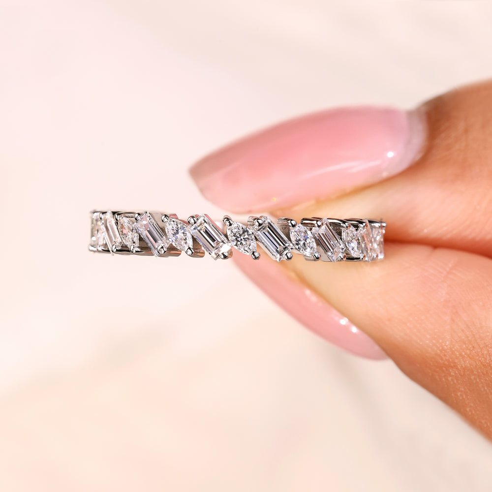 Handmade 3/4 eternity band with prong set lab diamonds
