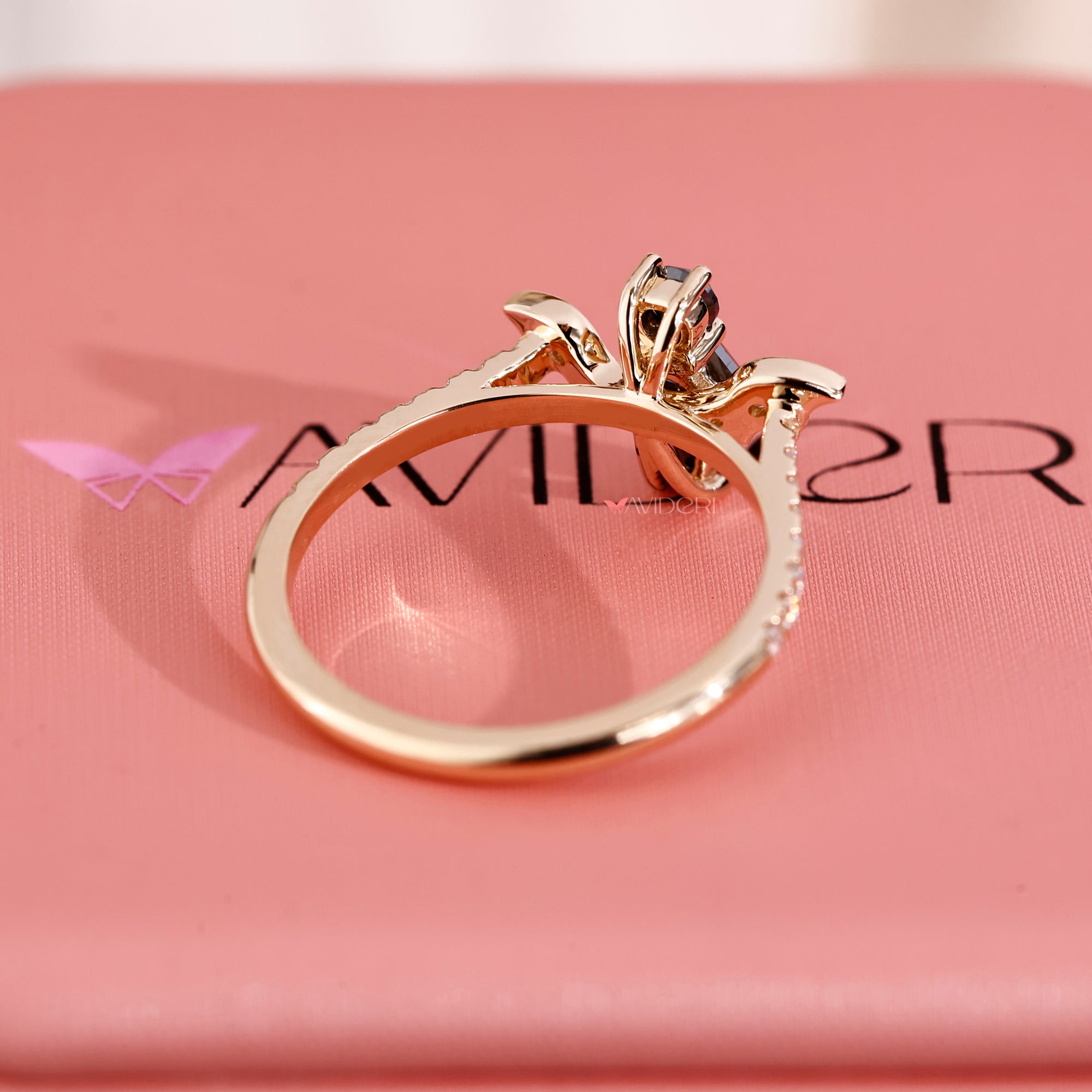 Yellow gold engagement ring with custom engagement ring.