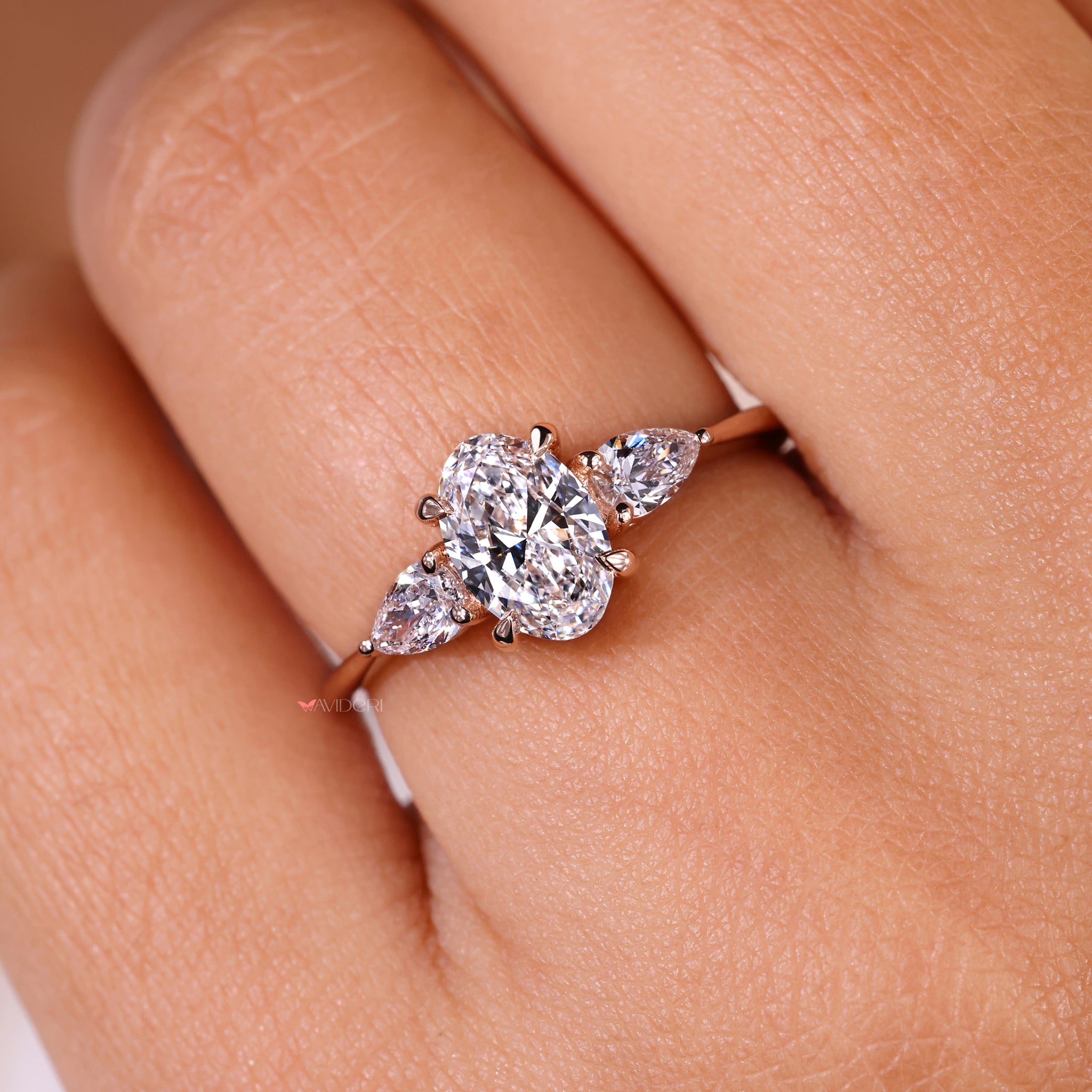 three stone engagement ring, oval solitaire engagement ring, avideri ring
