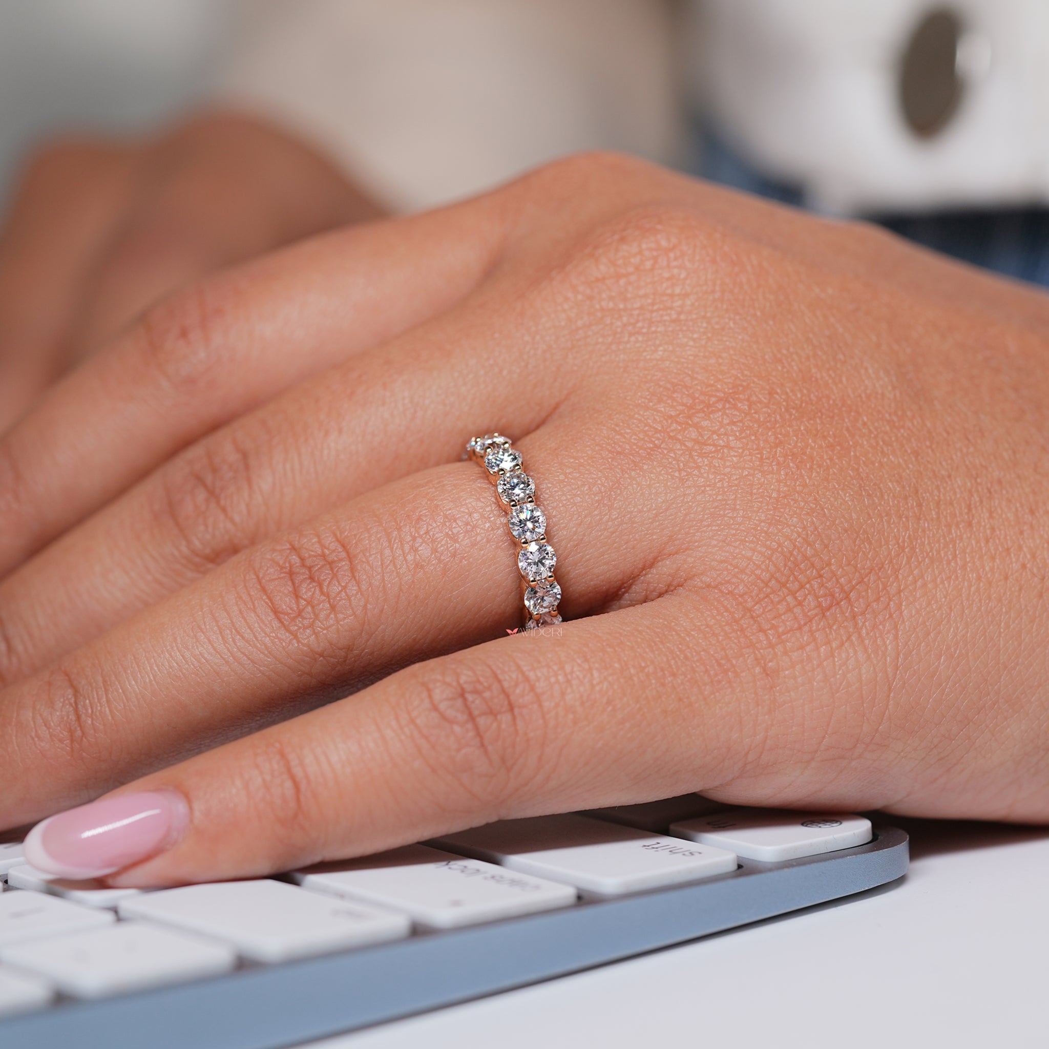 Full eternity wedding band symbolizing infinite love and commitment.
