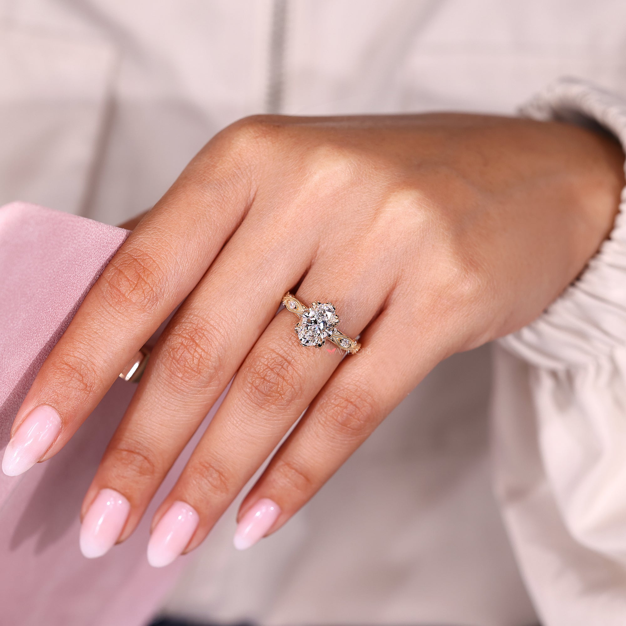 Lab grown oval diamond ring IGI certified.
