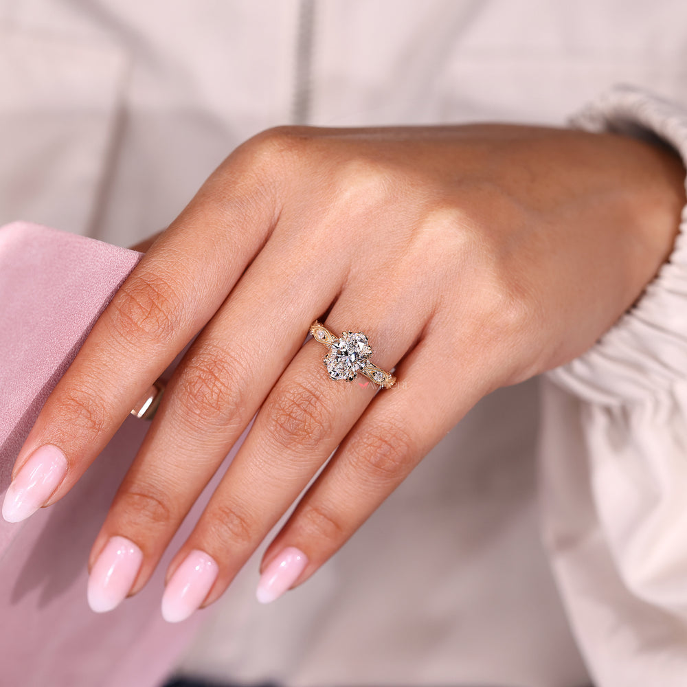 Lab grown oval diamond ring IGI certified.
