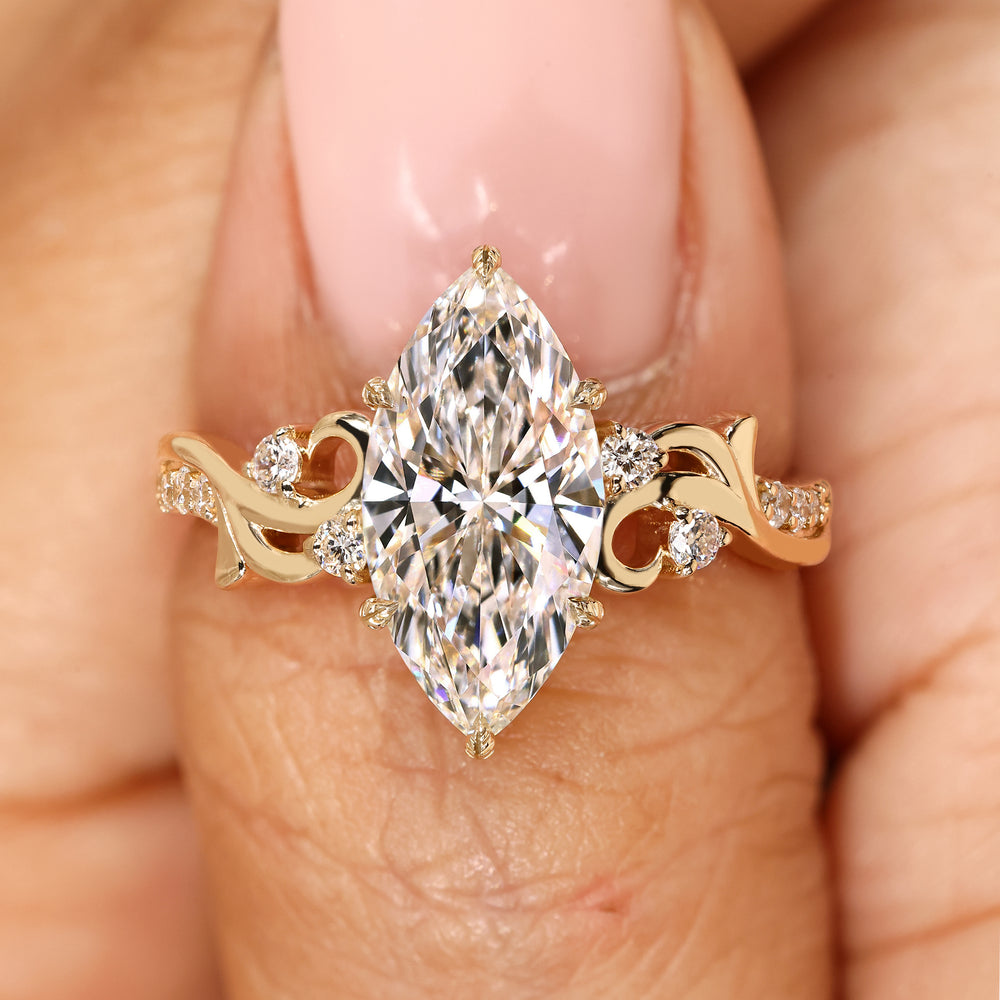 IGI certified fantasy engagement ring with marquise center diamond
