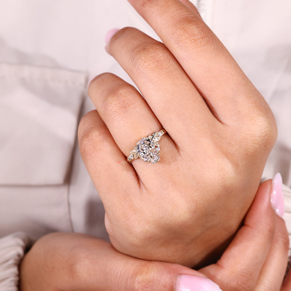 Lab grown diamond coffin cut ring.