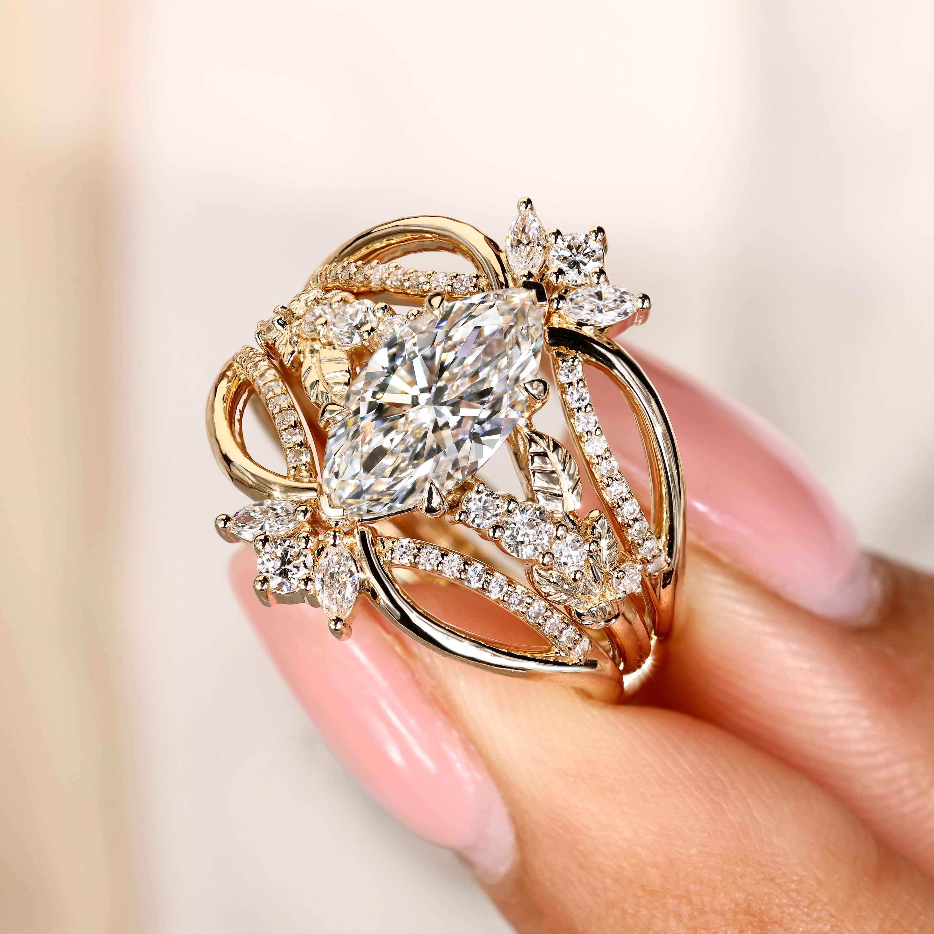 Lab grown diamond ring with four claw prong setting
