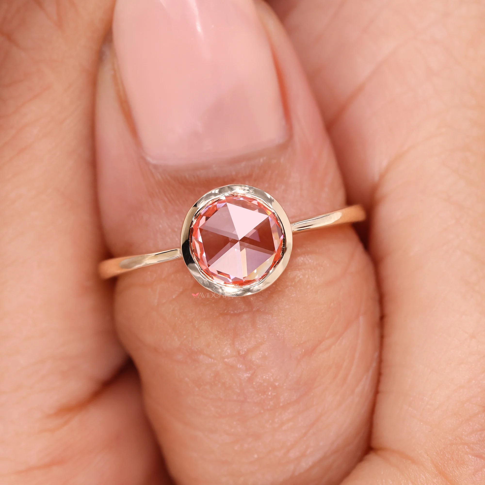 Avideri engagement ring with yellow gold engagement ring.
