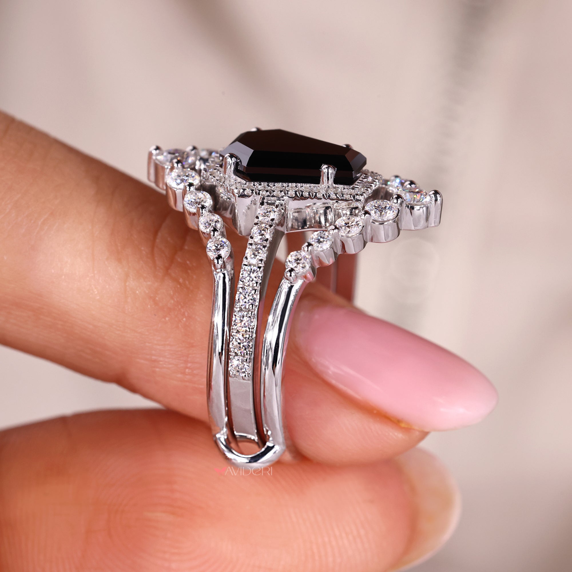 Guard wrap band with a coffin engagement ring for secure elegance.