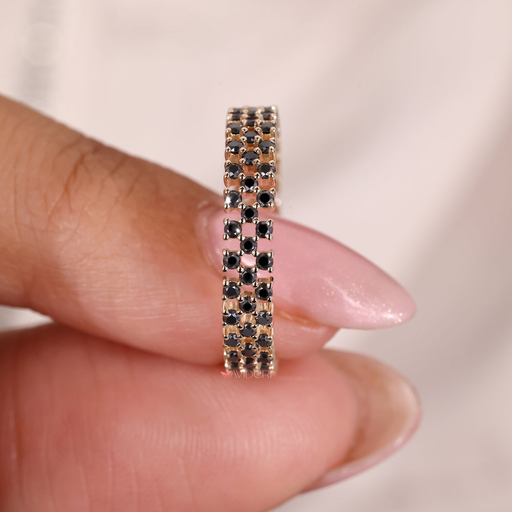 The eternity wedding band adds sparkle and beauty all around.