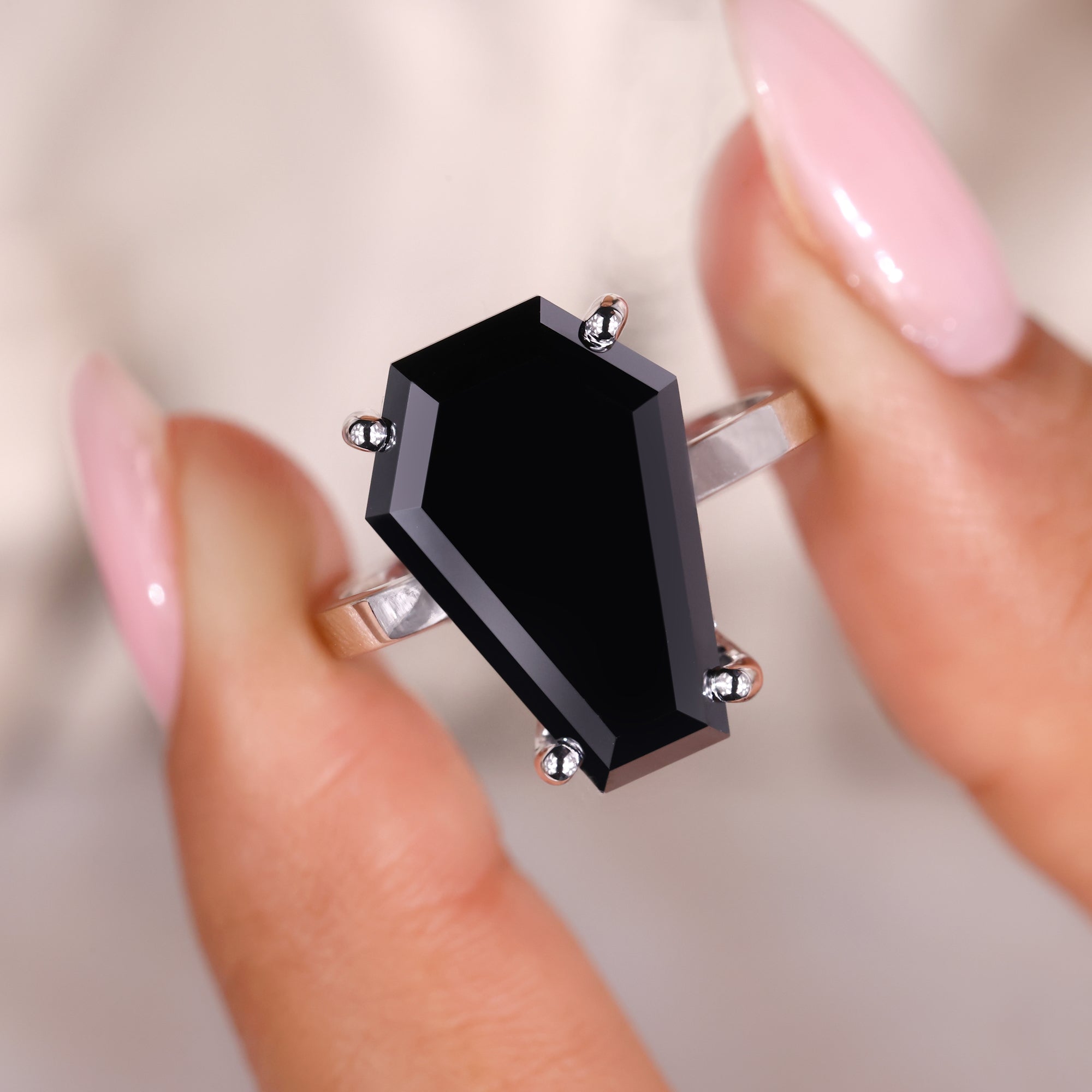 Moissanite engagement ring sparkles like a real diamond.