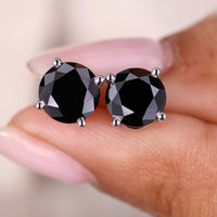 White Gold Stud Earring with Black Round Cut Moissanite