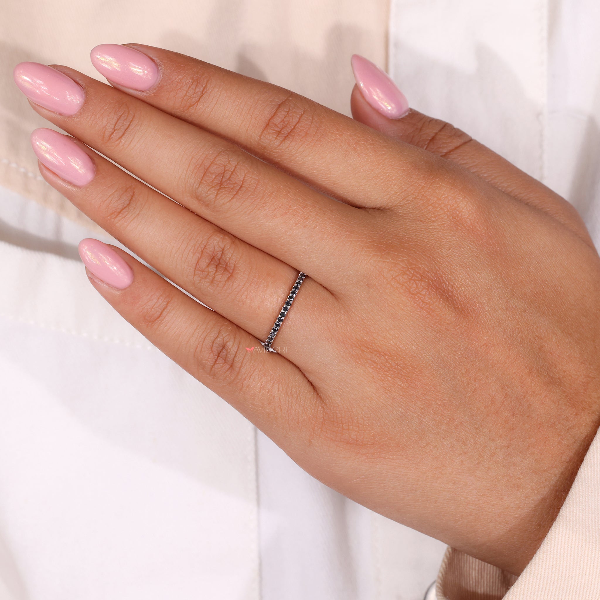 Band eternity ring with a White gold eternity band for added sparkle.