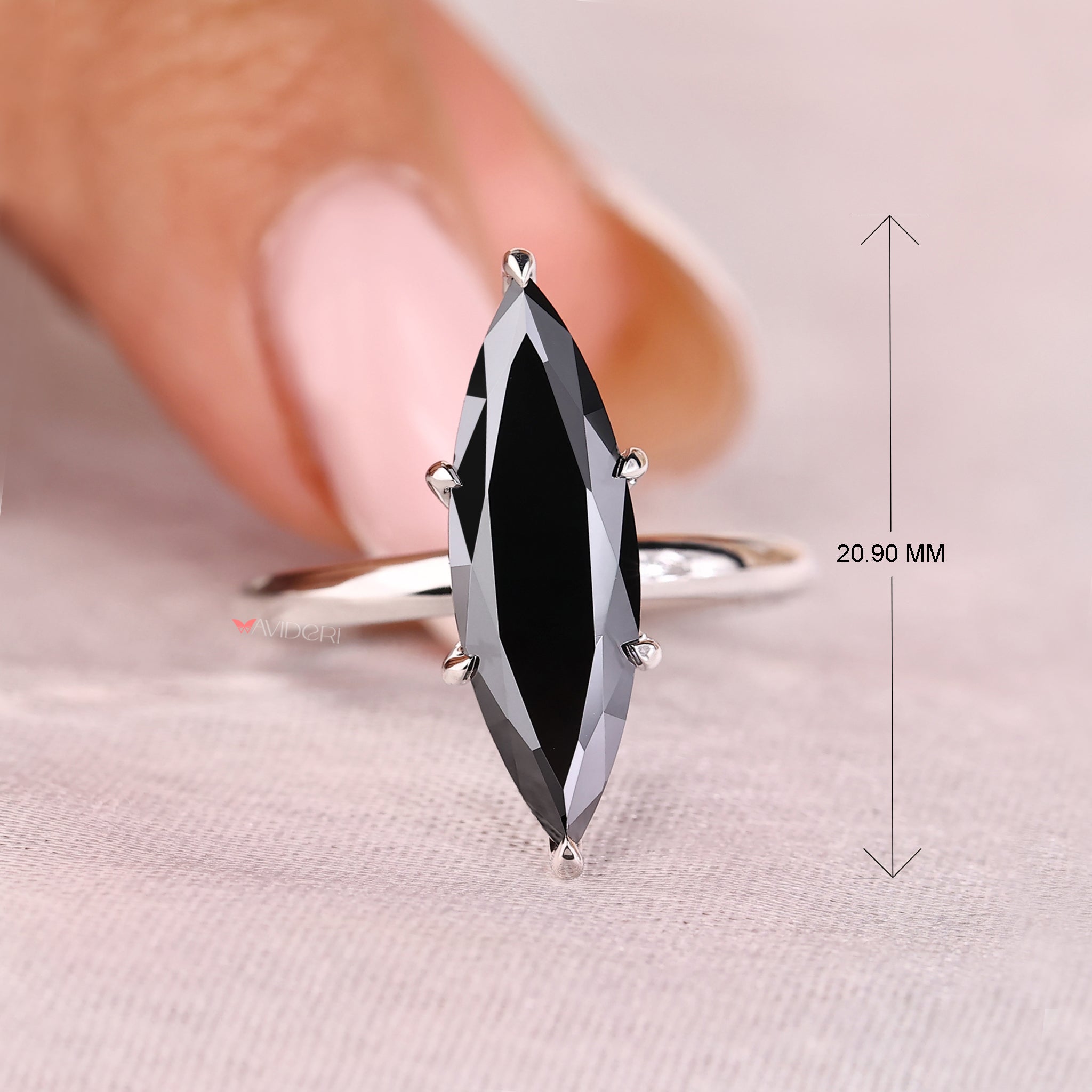 6 prong setting designed to hold a marquise cut stone.