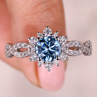 Round Cut Blue Diamond Engagement Ring in Halo Design
