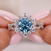 Round Blue Diamond Engagement Ring In Cluster Style