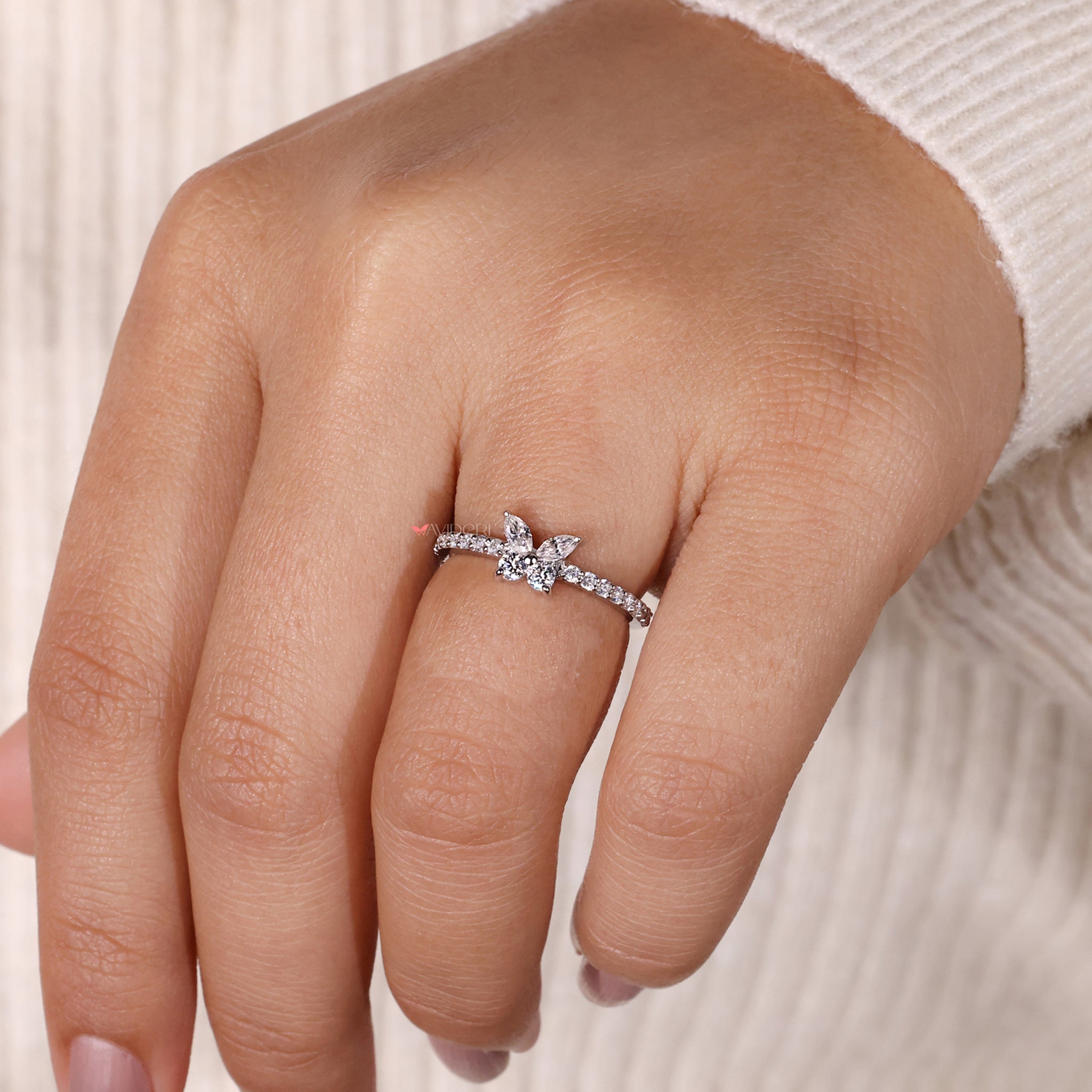 pave diamond ring marquise engagement ring lab grown diamond
