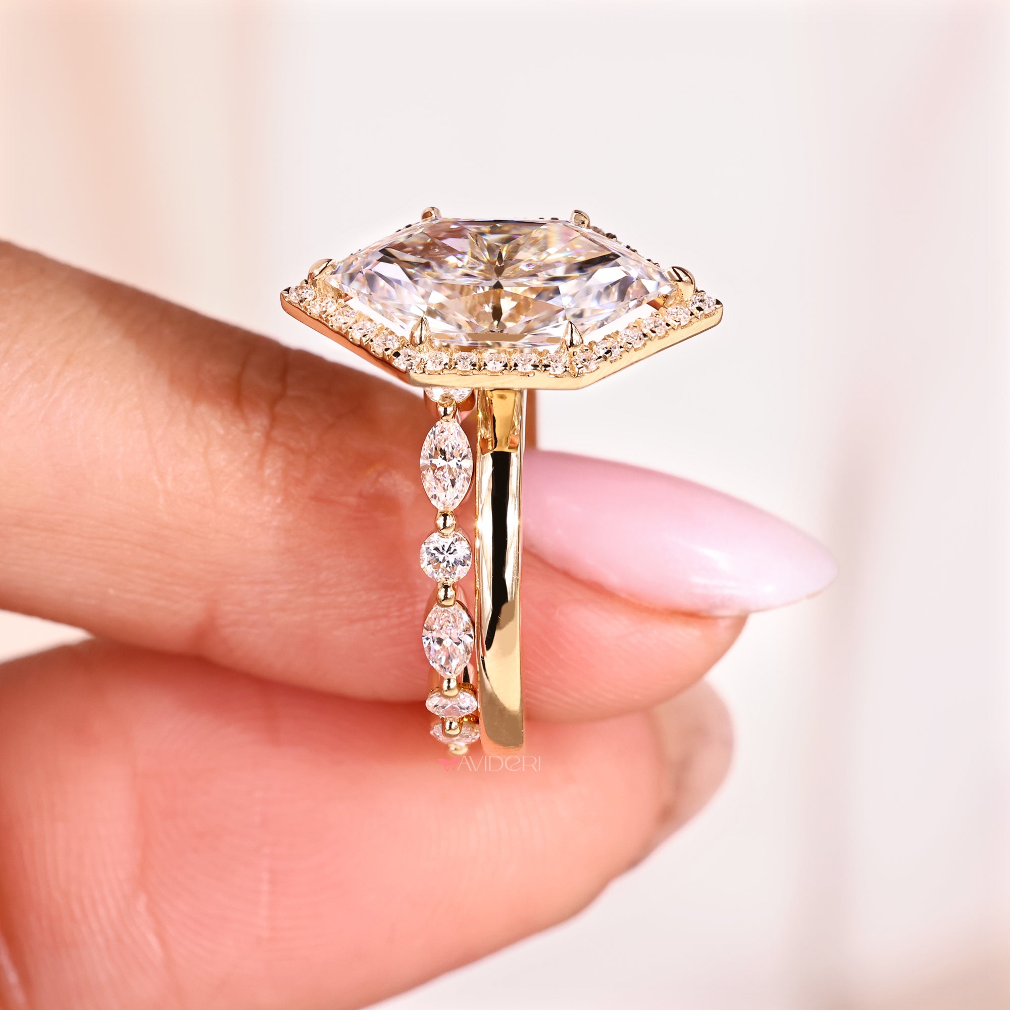 Marquise diamond wedding band design.