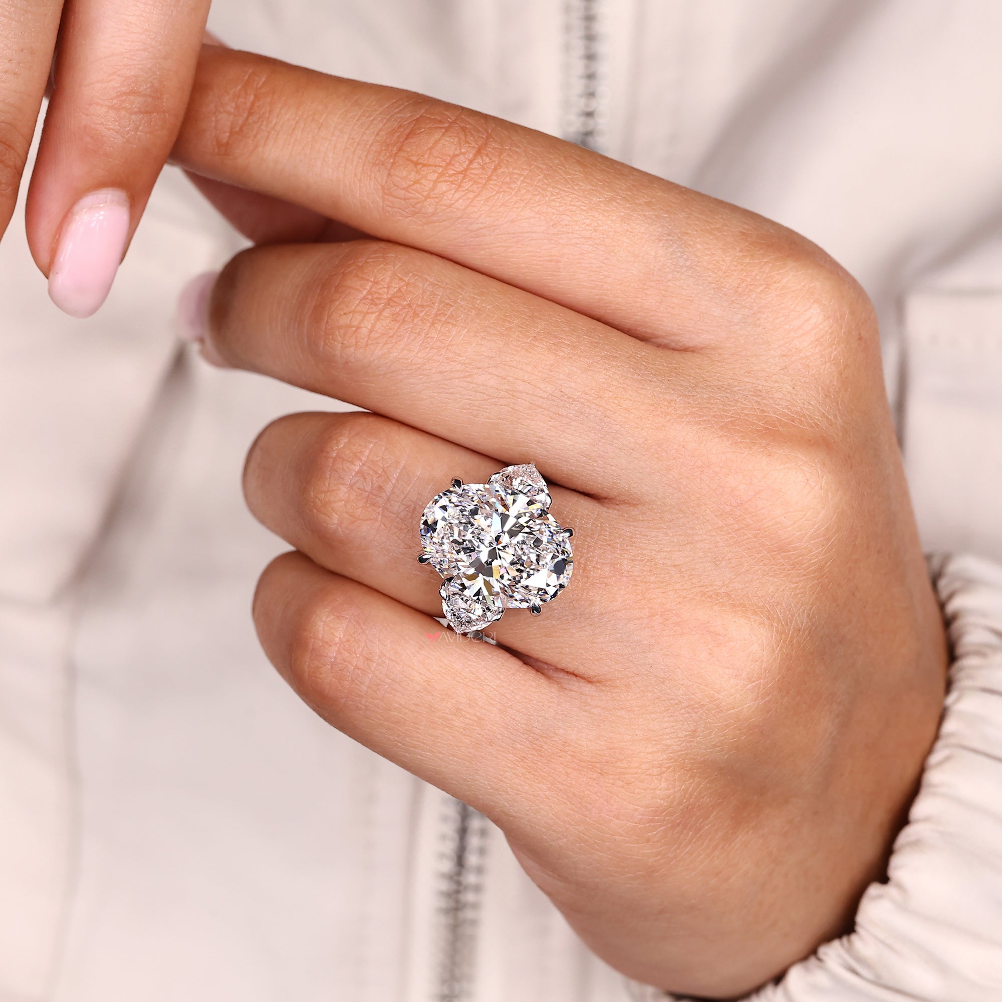 Handmade Jewelry Three Stone Diamond Engagement Ring.