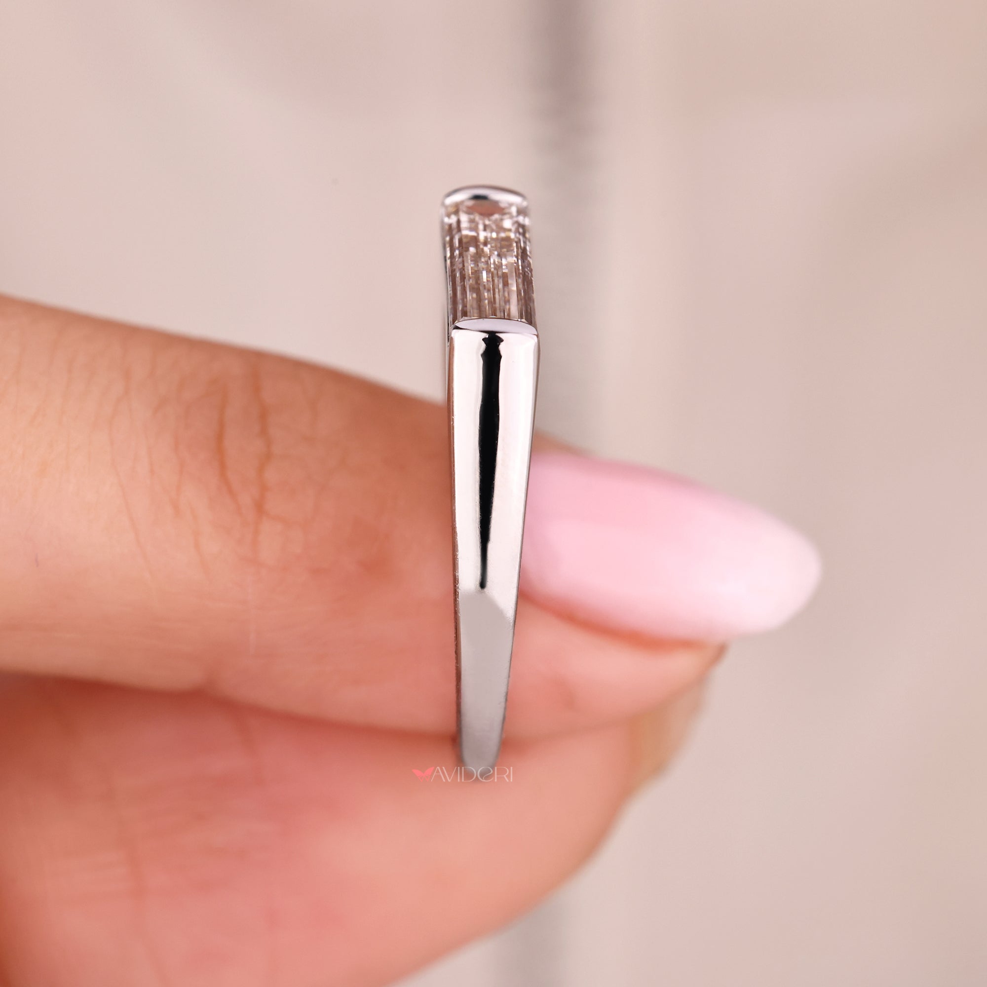 Signet diamond ring with clean modern shape.