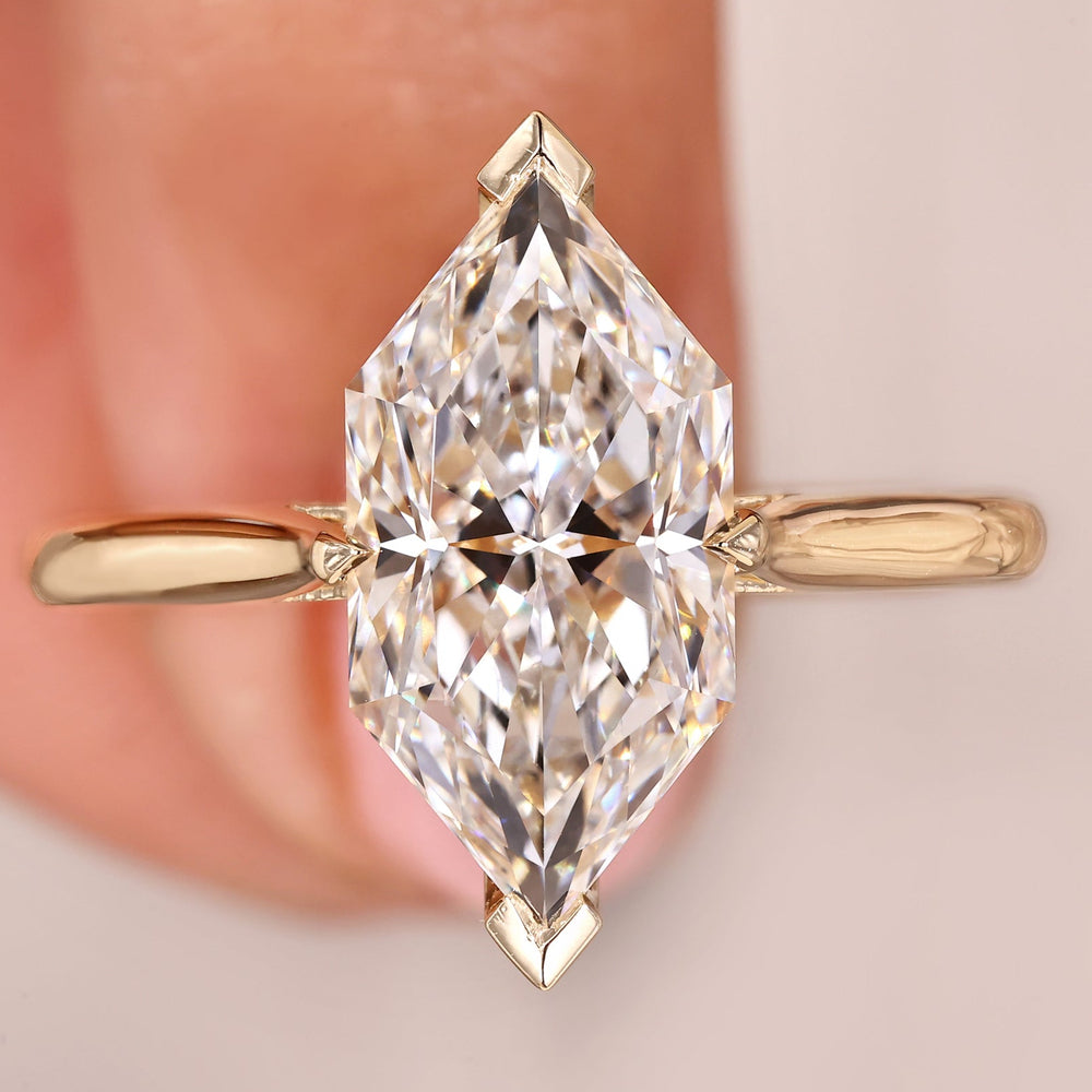 Dutch marquise ring handcrafted with lab grown diamond and yellow gold finish.