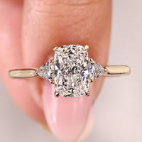 Long Cushion Cut Three Stone Diamond Ring