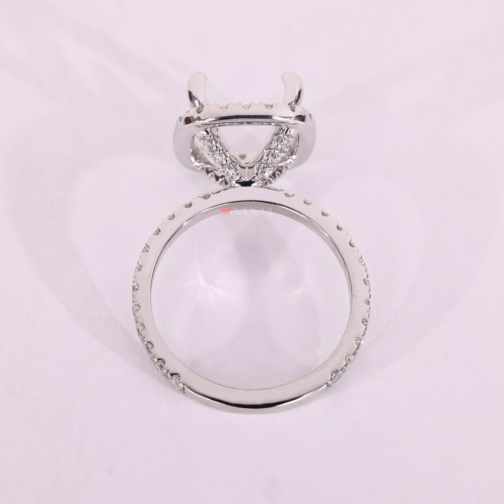 White gold semi mount ring with halo design.