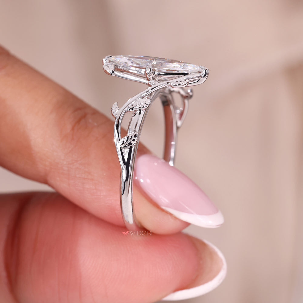Marquise diamond ring, marquise engagement ring, bypass setting ring
