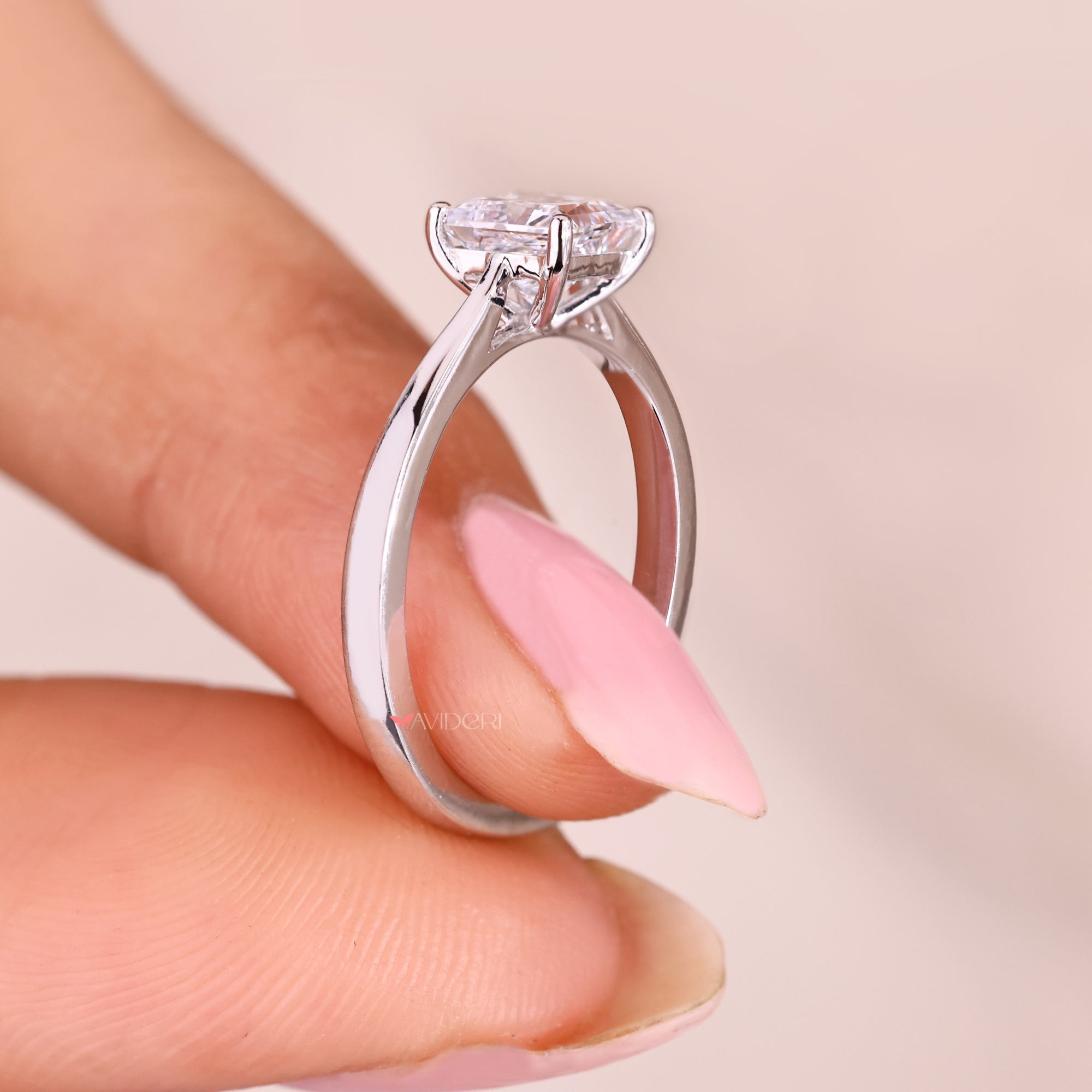 Lab grown princess cut diamond solitaire ring.
