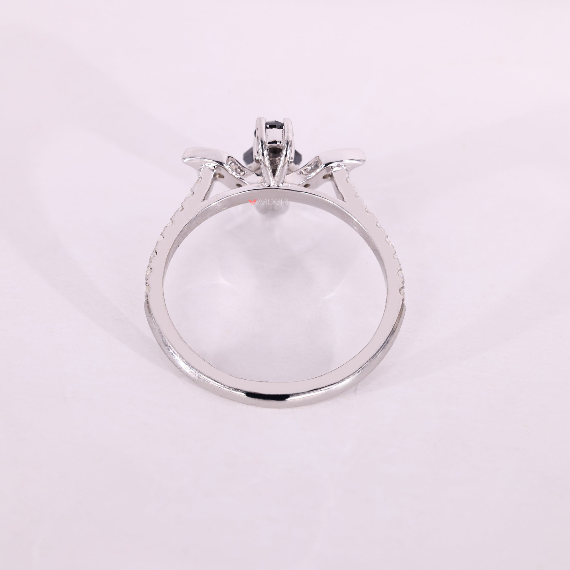 White gold engagement ring with black stone moissanite ring.