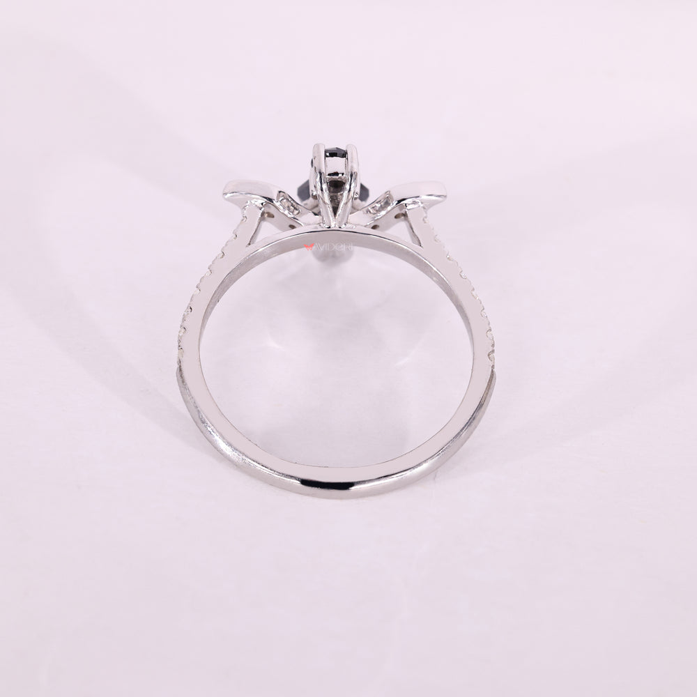 White gold engagement ring with black stone moissanite ring.