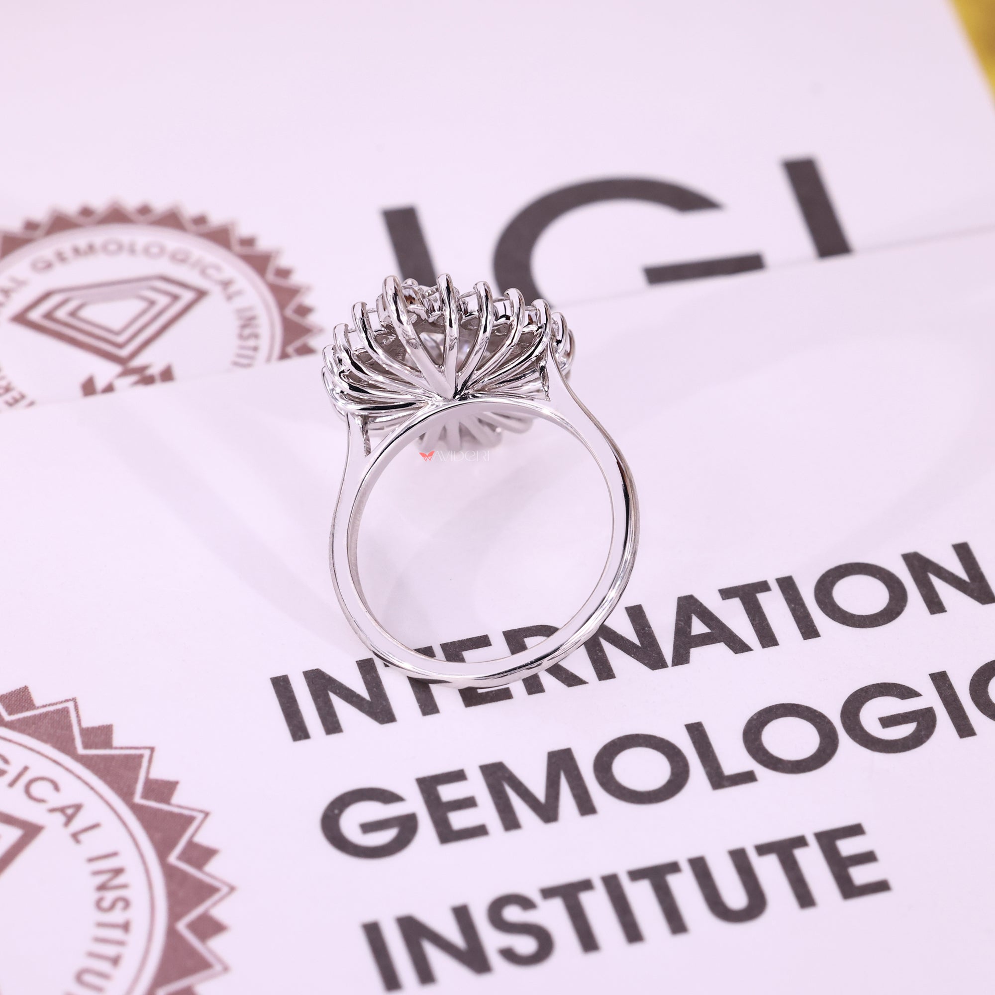 White gold engagement ring with lab-grown diamond ring.