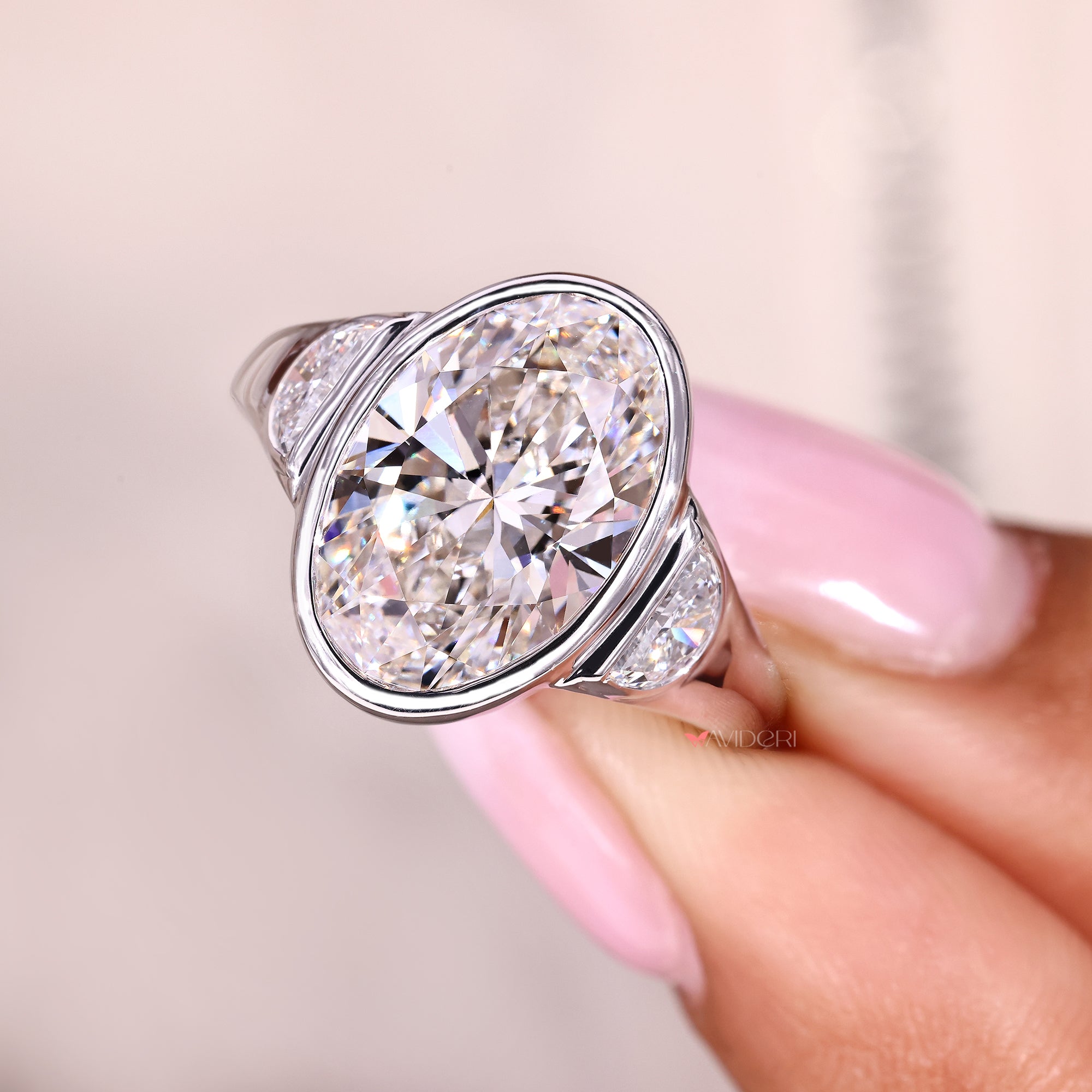 IGI certified lab grown diamond three stone ring.