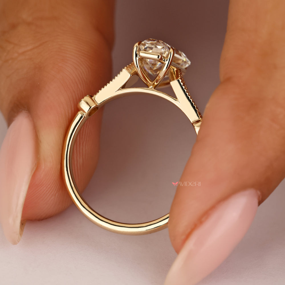 Lab grown coffin cut ring with round accent stones
