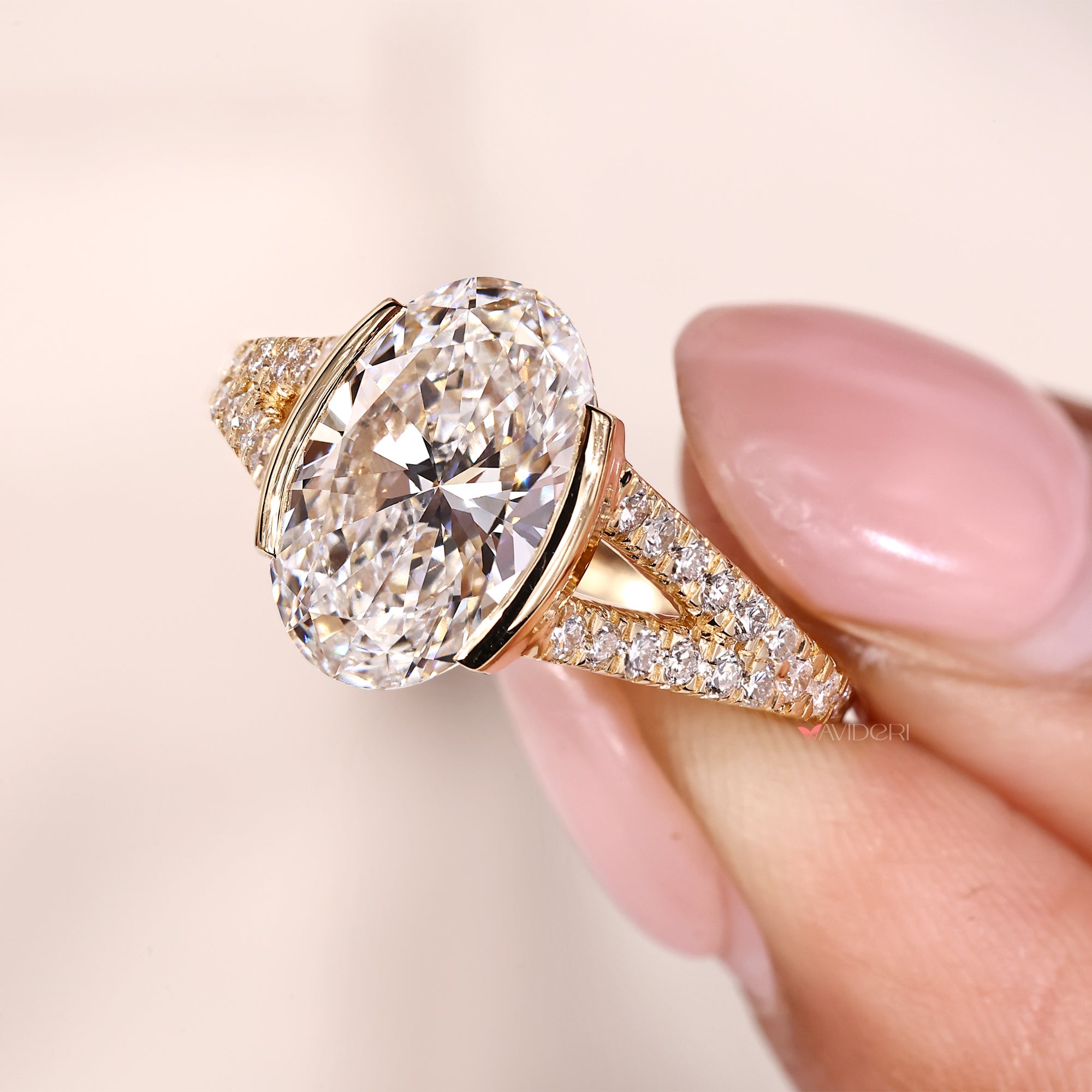 Half bezel setting ring with cathedral setting ring.