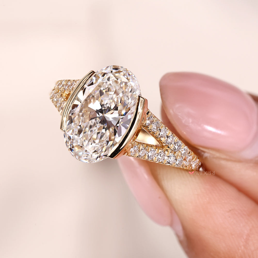 Half bezel setting ring with cathedral setting ring.