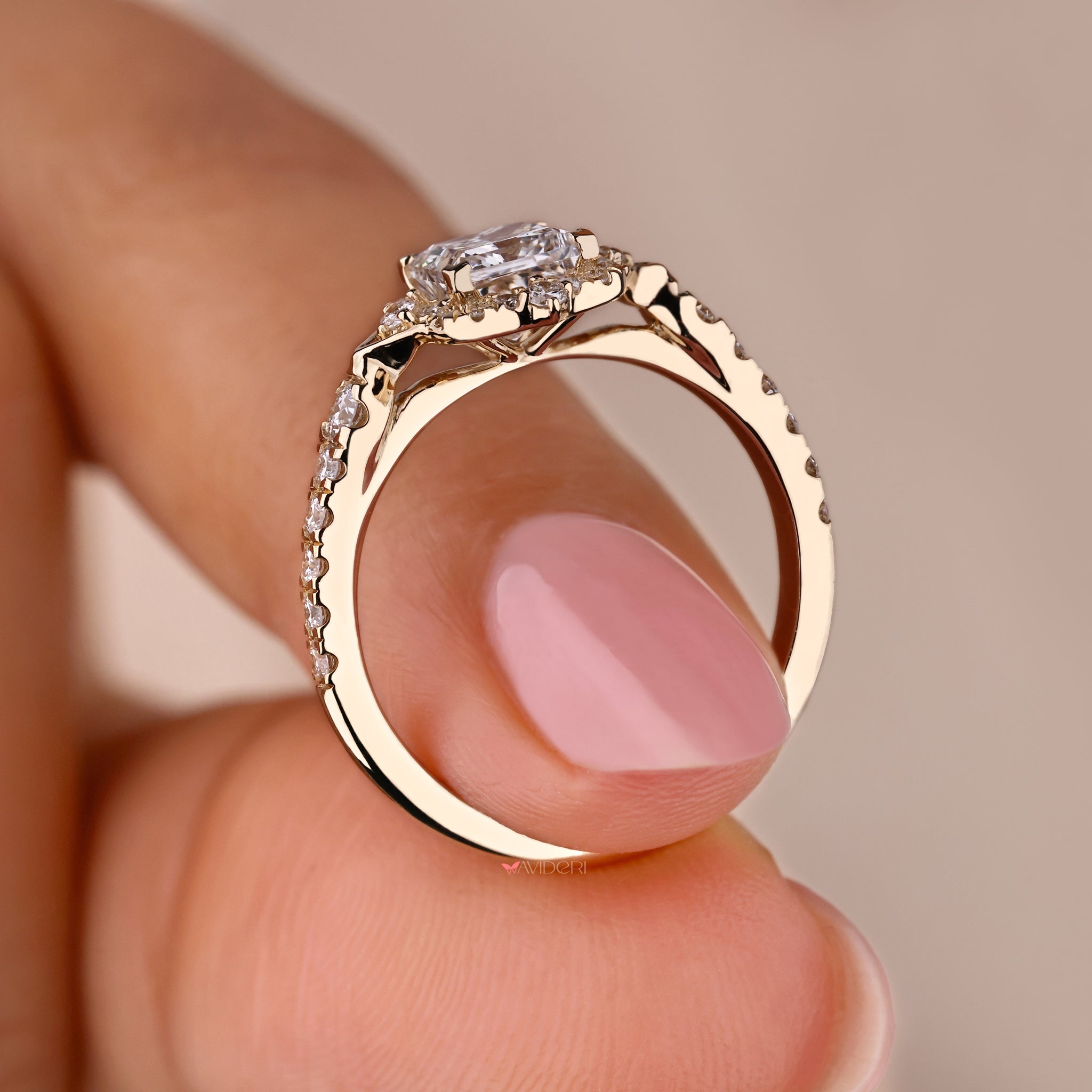 Cathedral setting ring with princess cut diamond.