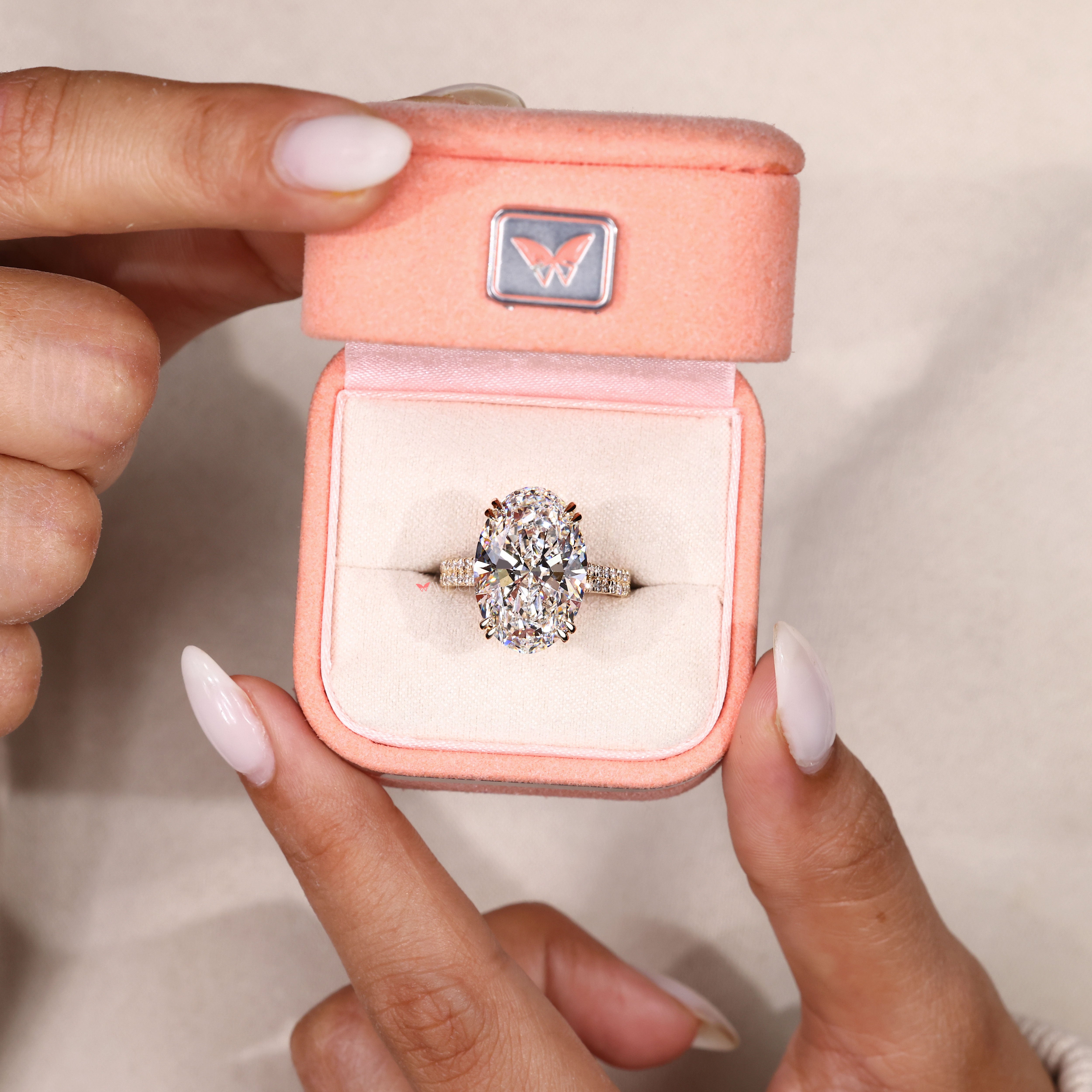 Oval diamond ring available in 8 to 12 carats.
