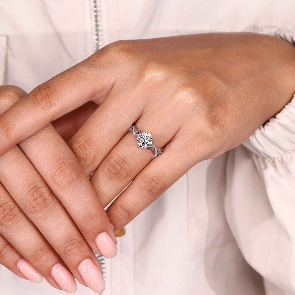 Twisted pave round diamond ring handmade.
