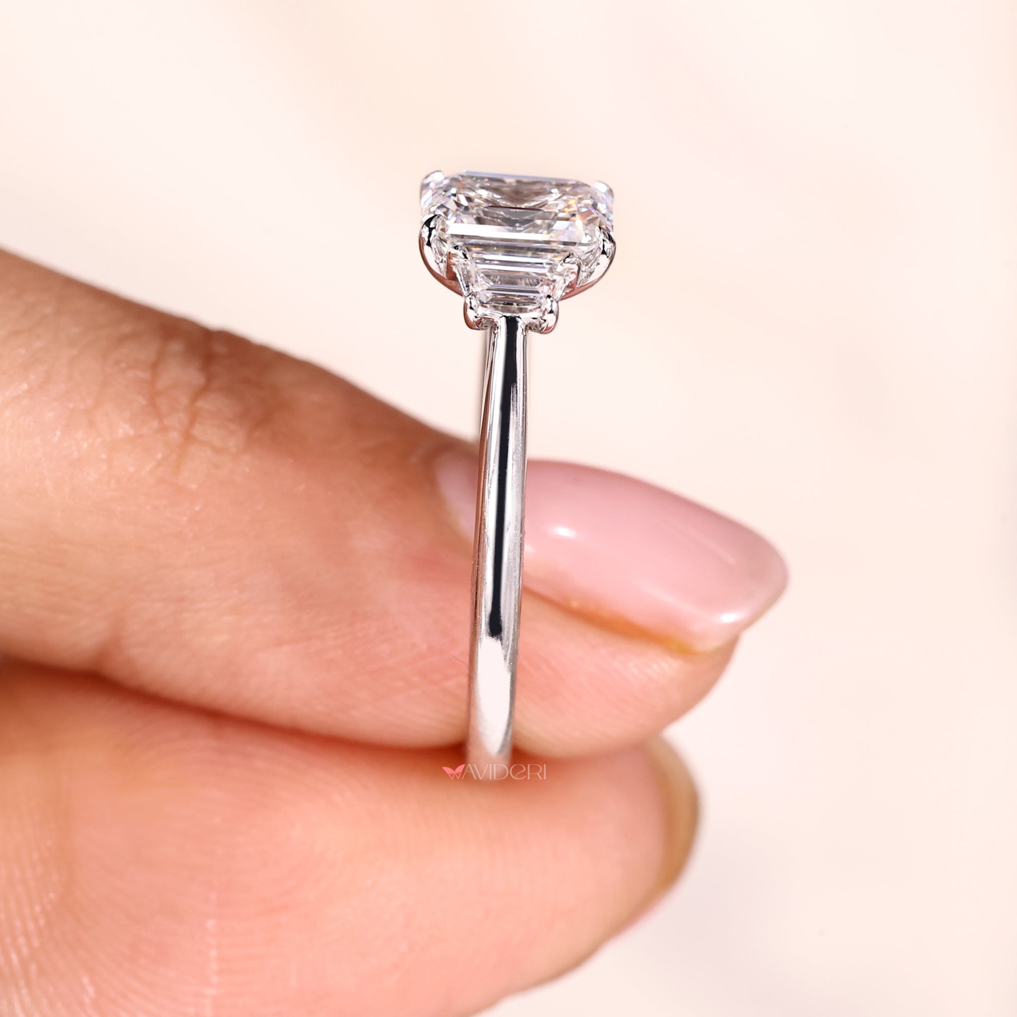 Lab Grown Diamond 3 stone ring with IGI certification and handmade jewelry.