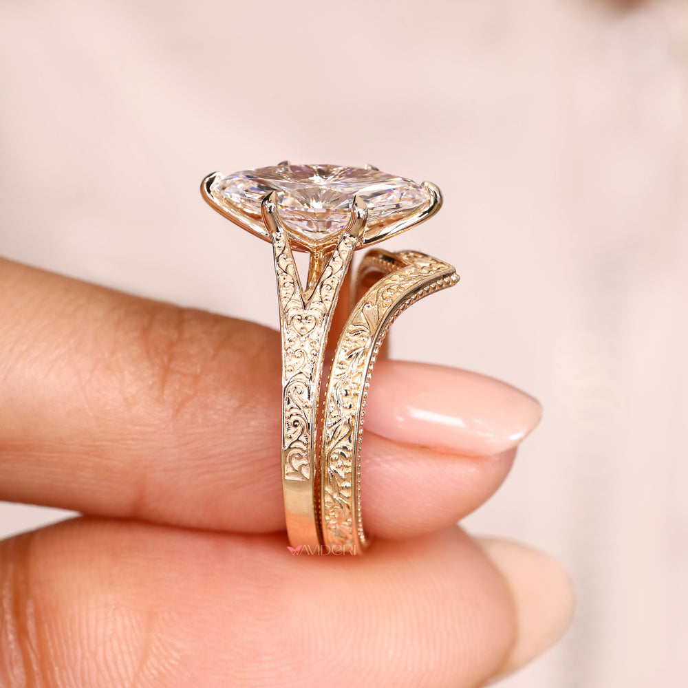 Marquise solitaire ring tulip basket setting.
