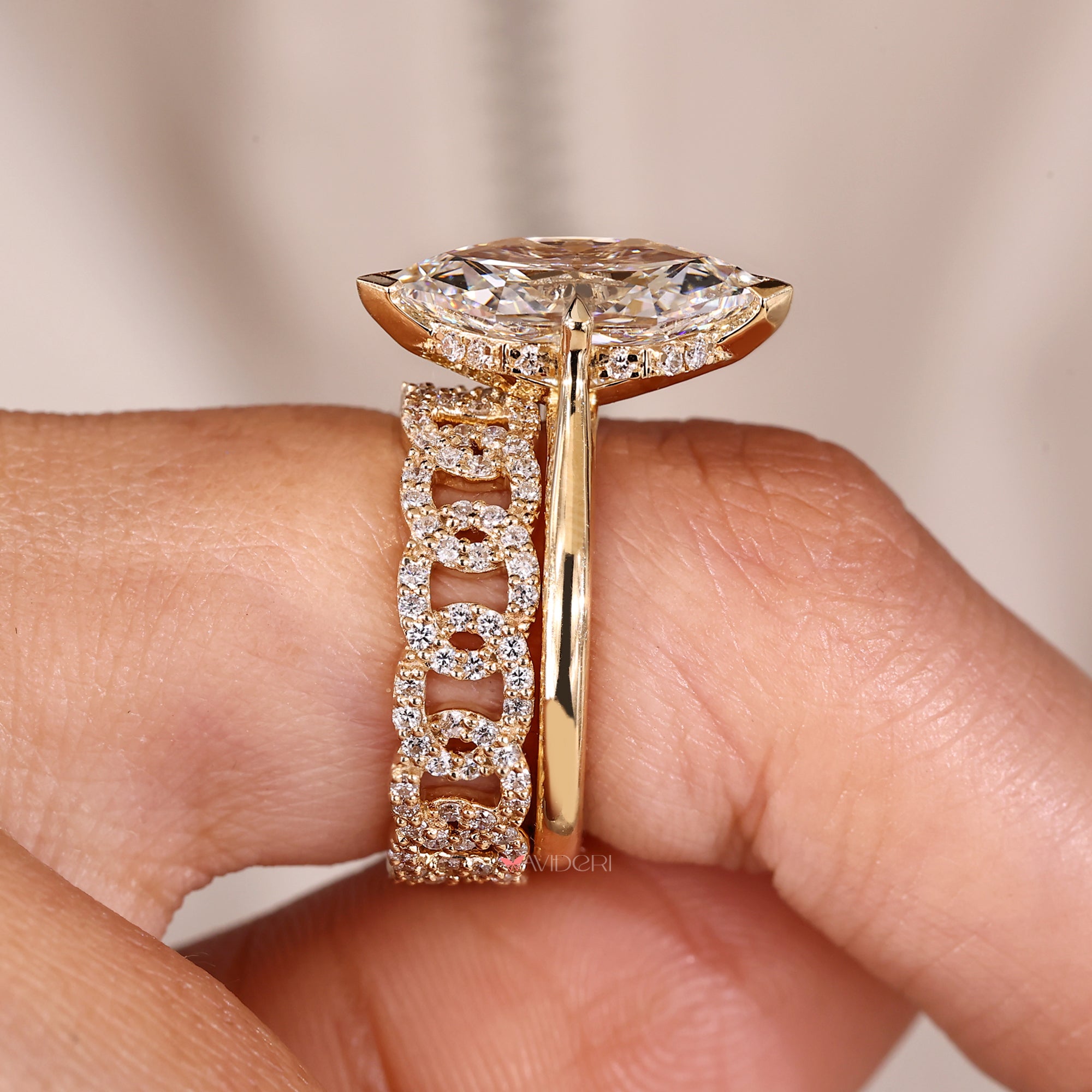 Hidden halo diamond ring crafted with lab grown diamond brilliance.