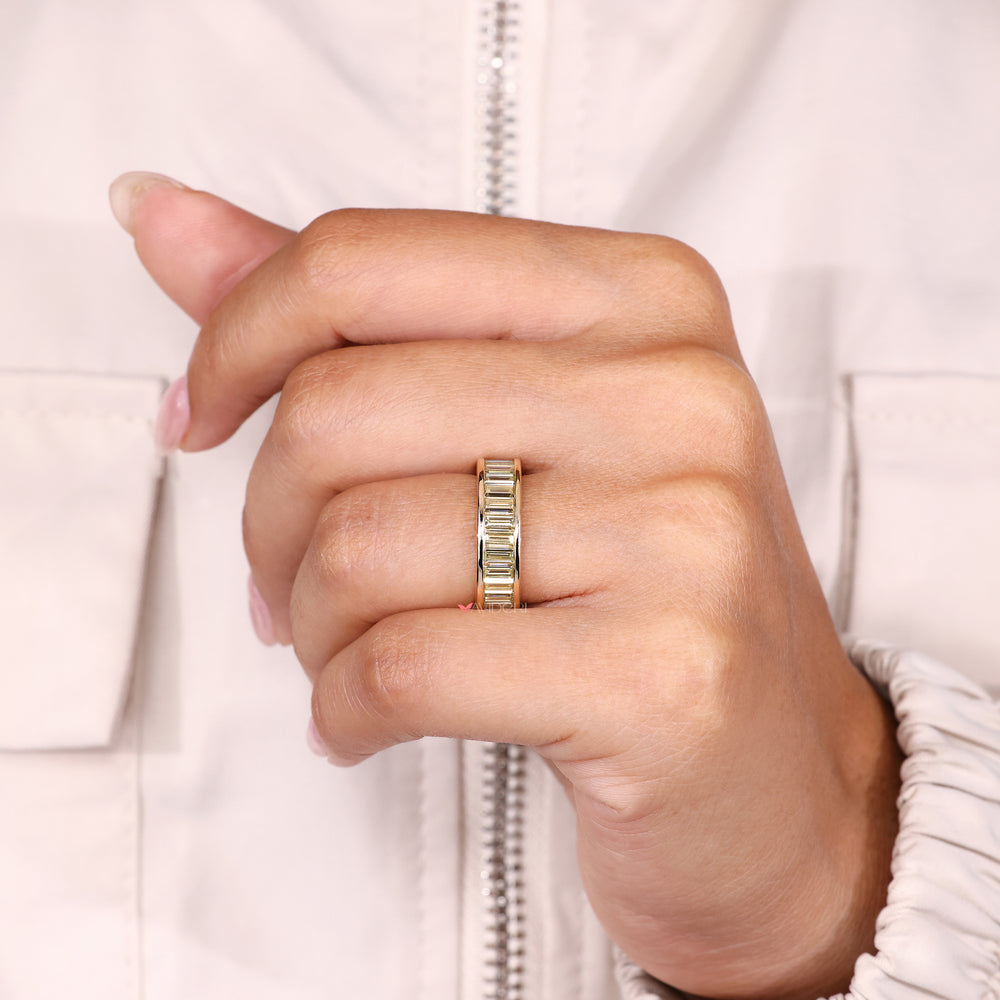 Lab grown baguette diamond band handmade.
