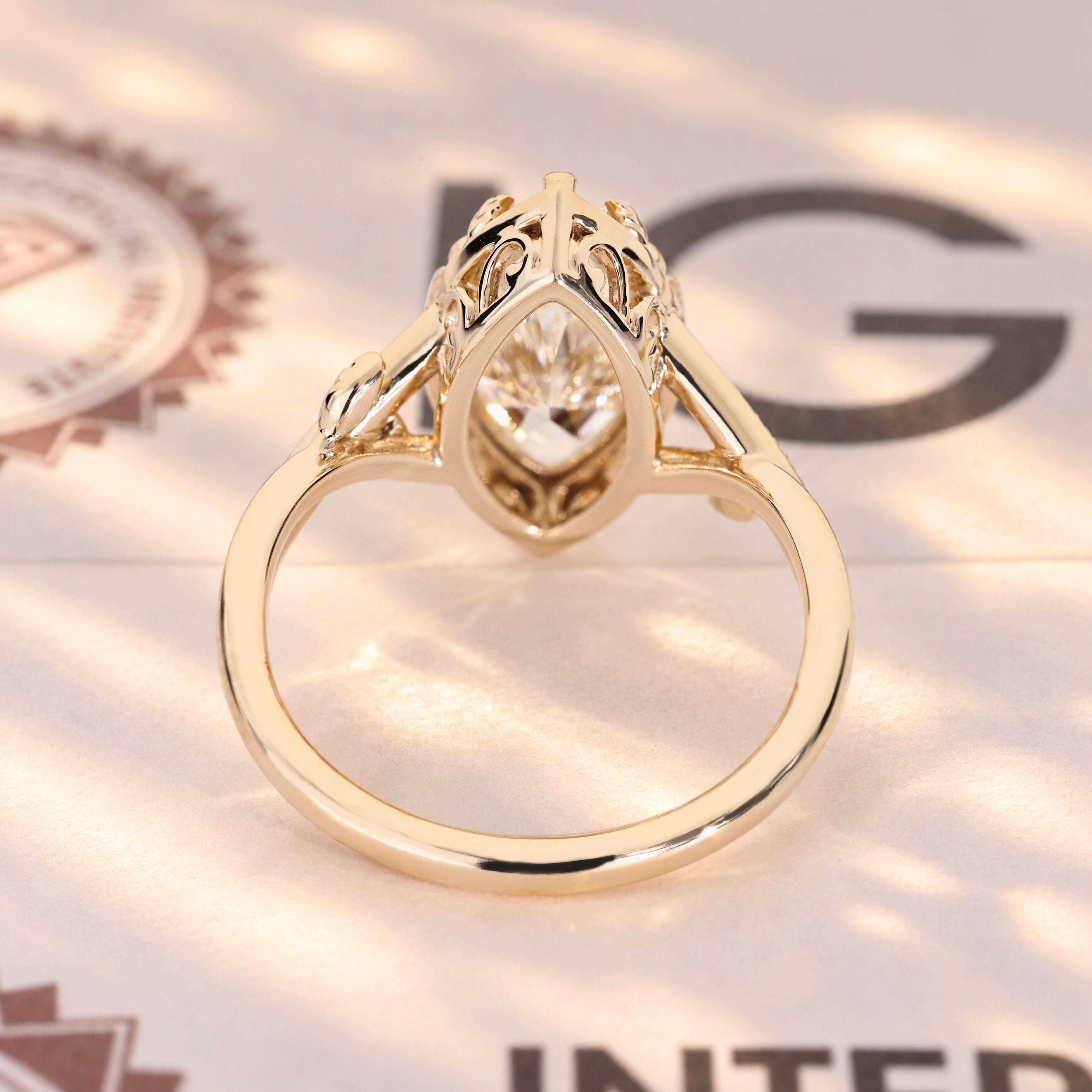 Twisted pave marquise ring with round diamonds.

