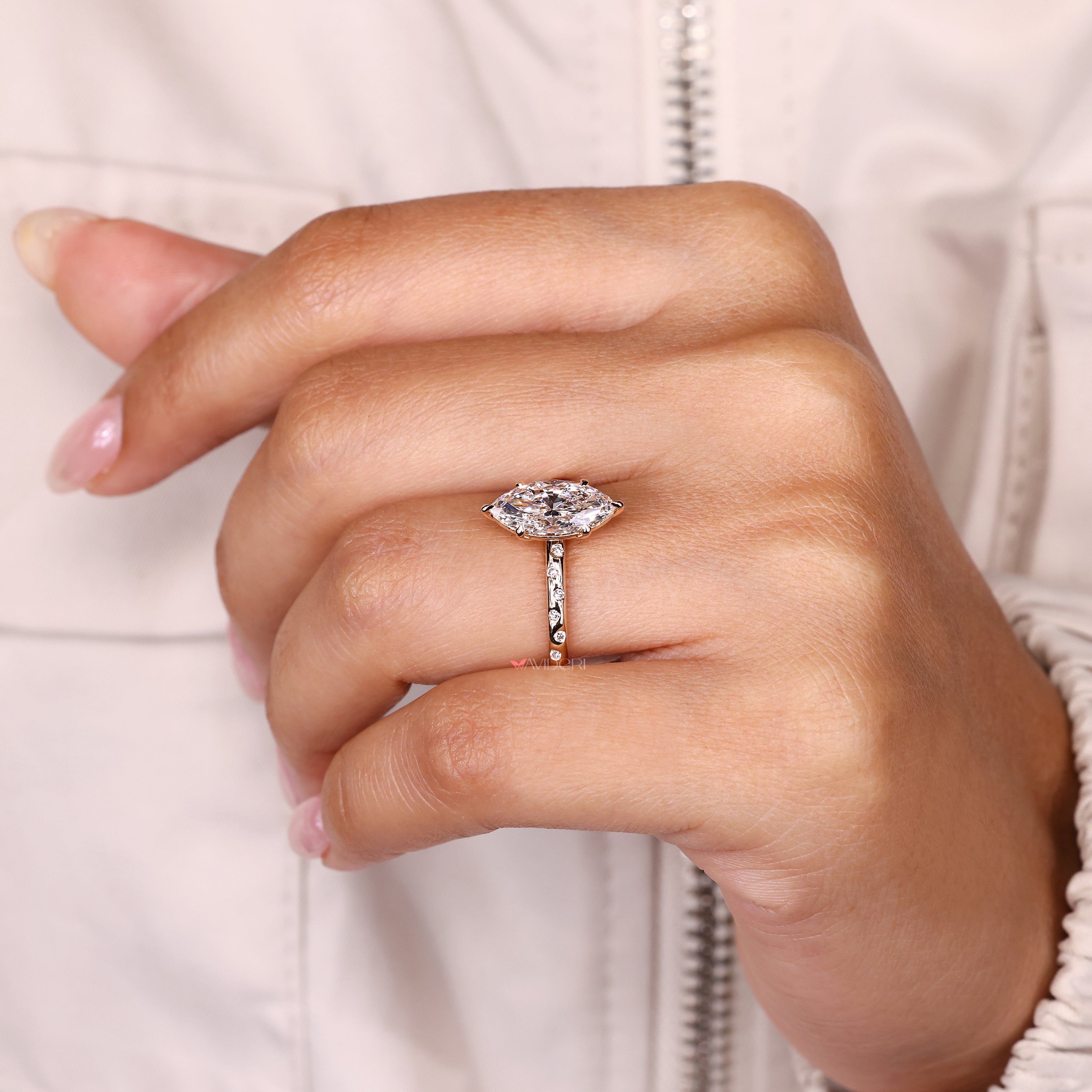 Lab grown marquise diamond ring IGI certified.

