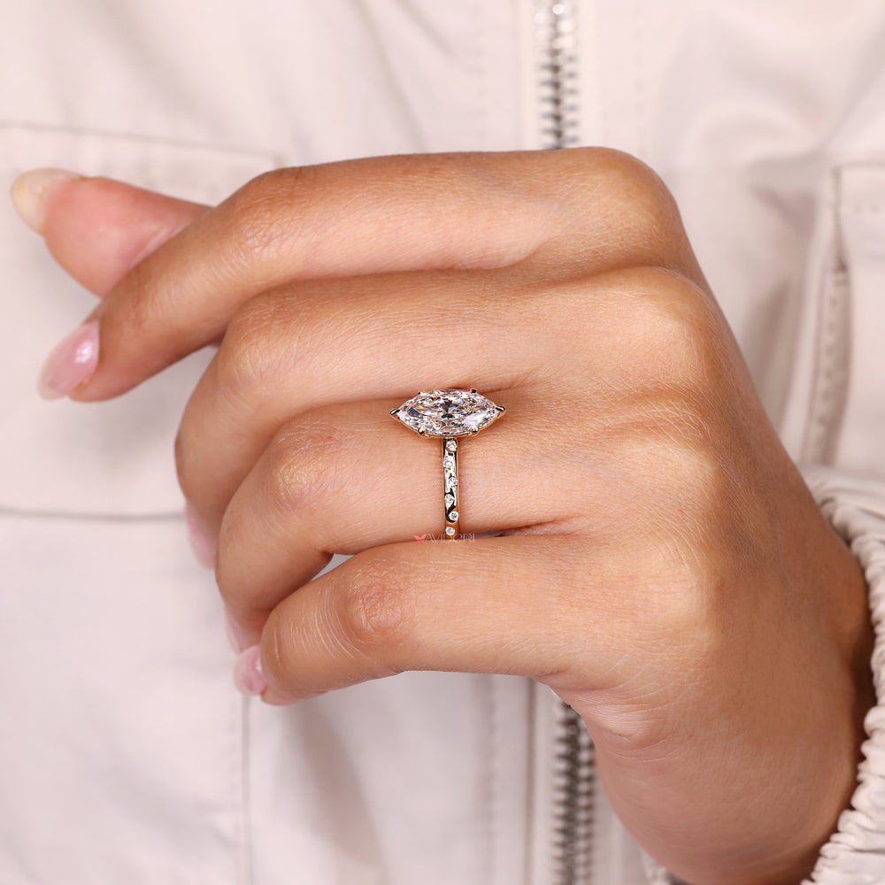 Lab grown marquise diamond ring IGI certified.
