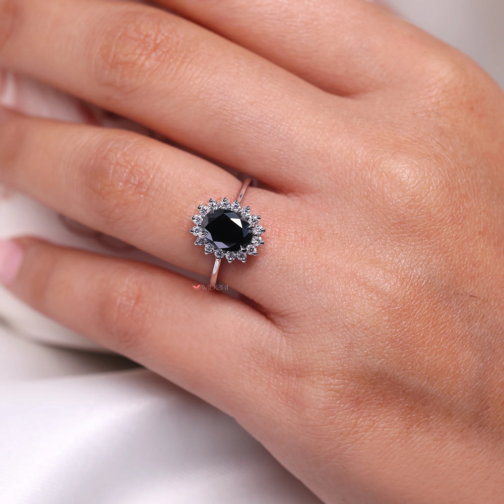 Black moissanite ring with a bold and unique look.