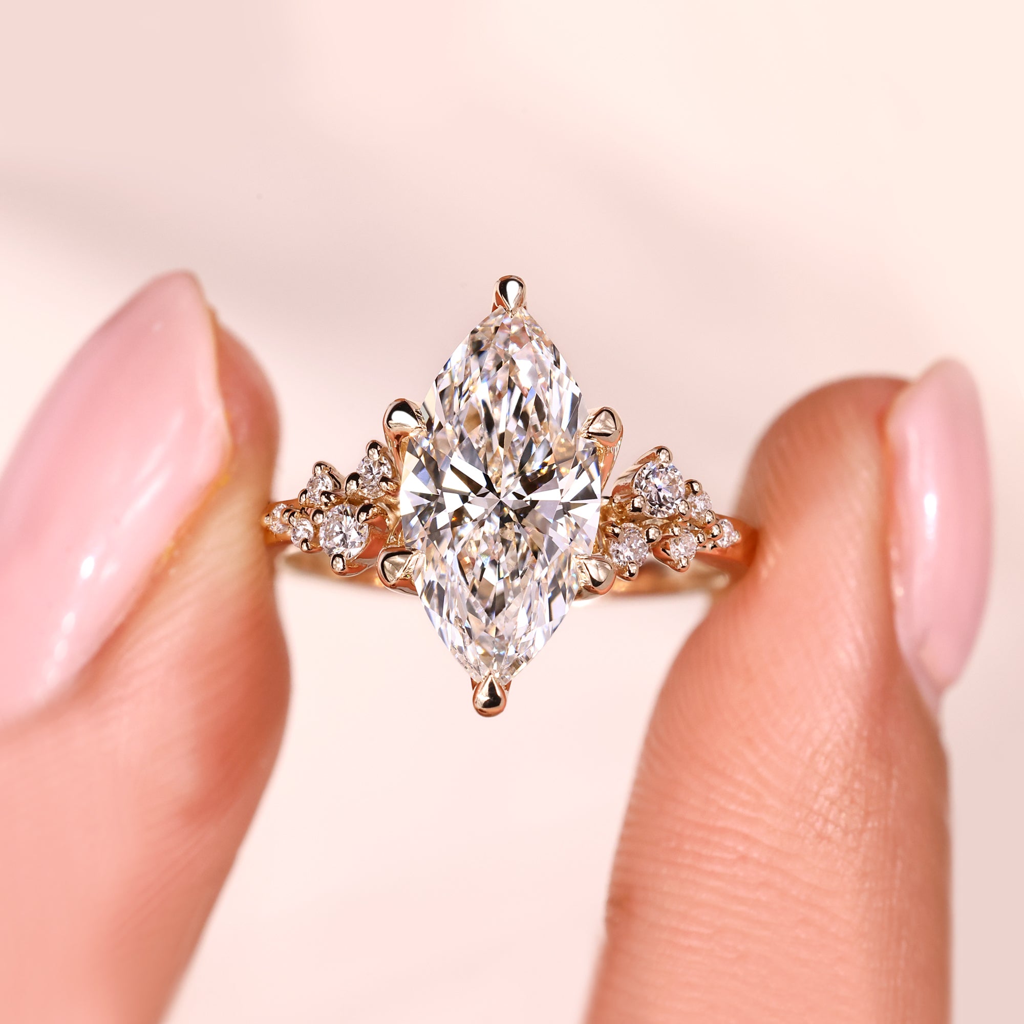 Handmade jewelry showcasing marquise and round diamonds.