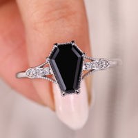 Black Moissanite Ring Coffin Cut White Gold